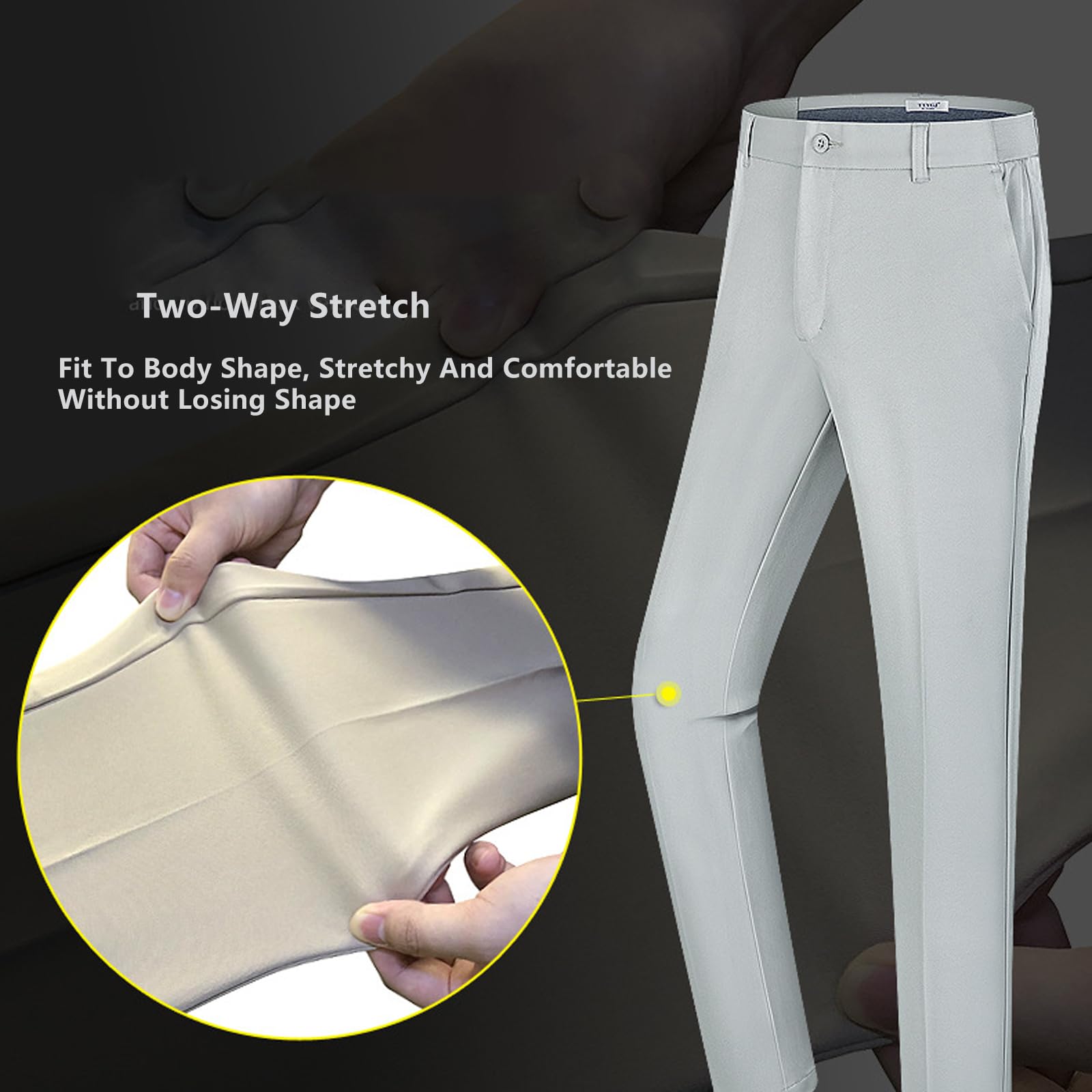 FGRID Pantalones de Golf para Hombre, Informales elásticos Transpirables para Trabajo de Verano con Cintura elástica Fina y Corte Recto para Viaje.