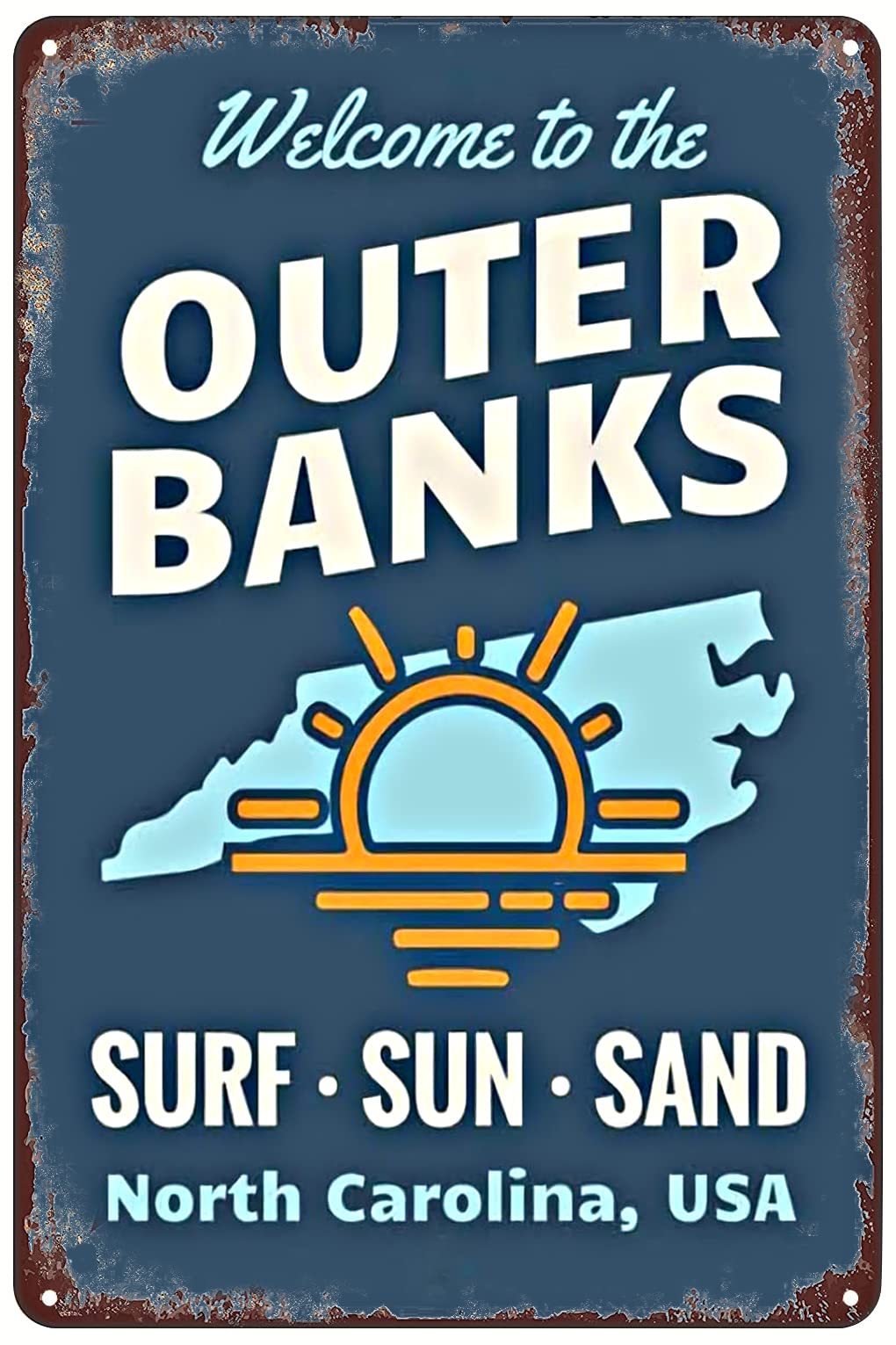 SREELEATHERS Outer Banks North Carolina Surf Sun Sand Metal Tin Sign Wall Art Decor Plaque for Home Bar Pub Cafe Hotel Living Room 8x12 inch