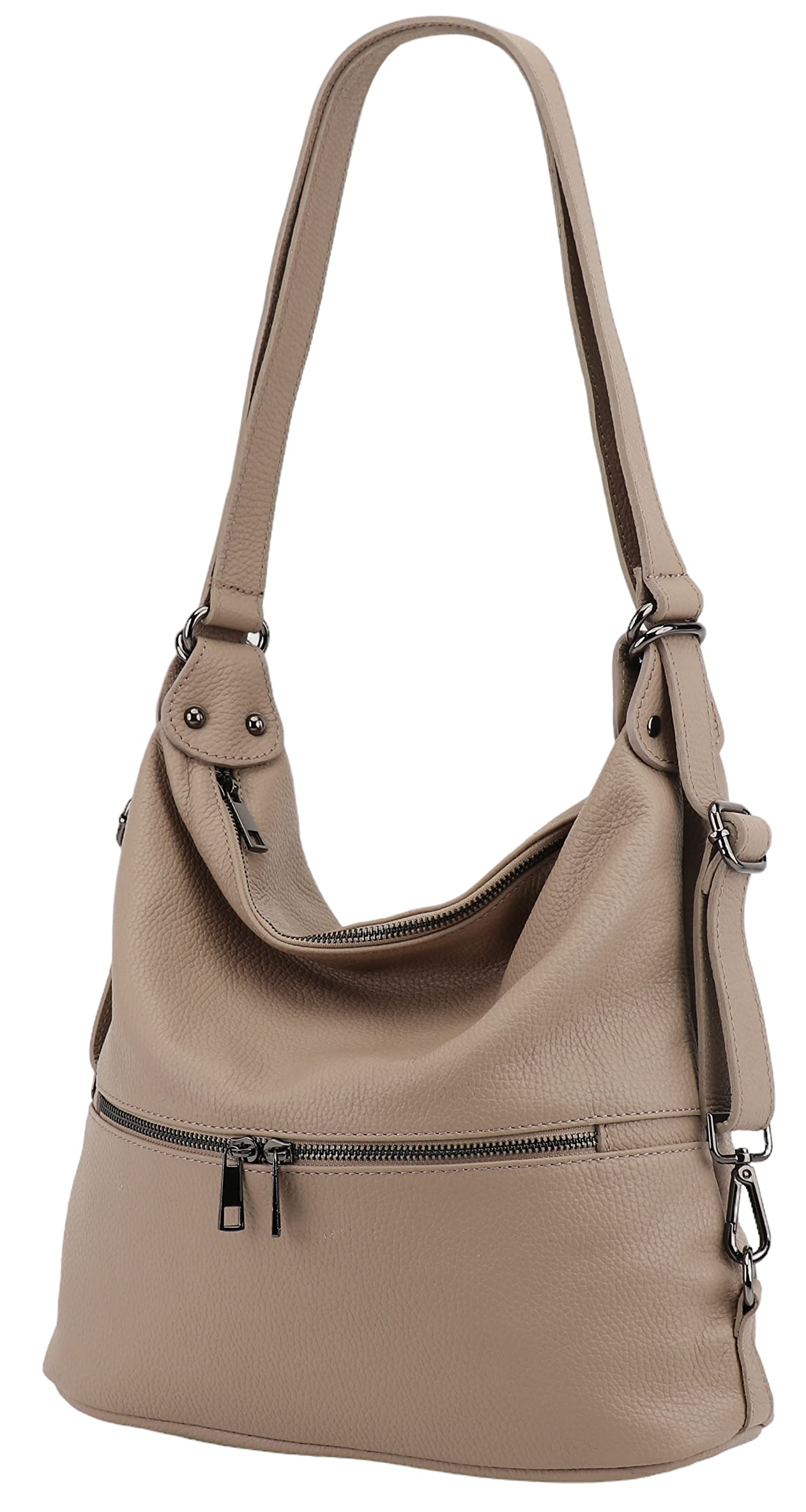 SH Leder Bina G677 torebka 2 w 1, plecak damski, torba na ramię, z prawdziwej skóry groszkowanej (szer. 33 cm x wys. 32 cm x głęb. 12,5 cm), jasny taupe, L