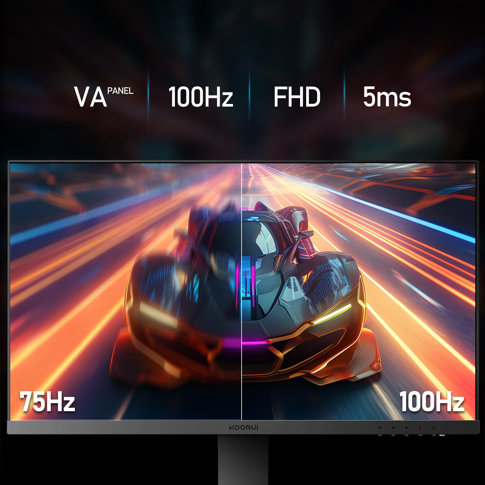 KOORUI Gaming Monitor 24 Pollici, Altoparlanti Incorporati, FHD 1920x1080p, 100Hz, HDMI, VGA, Montabile VESA 75x75 mm, Adaptive Sync, Cura Degli Occhi e Pannelli ultra Sottili, Nero