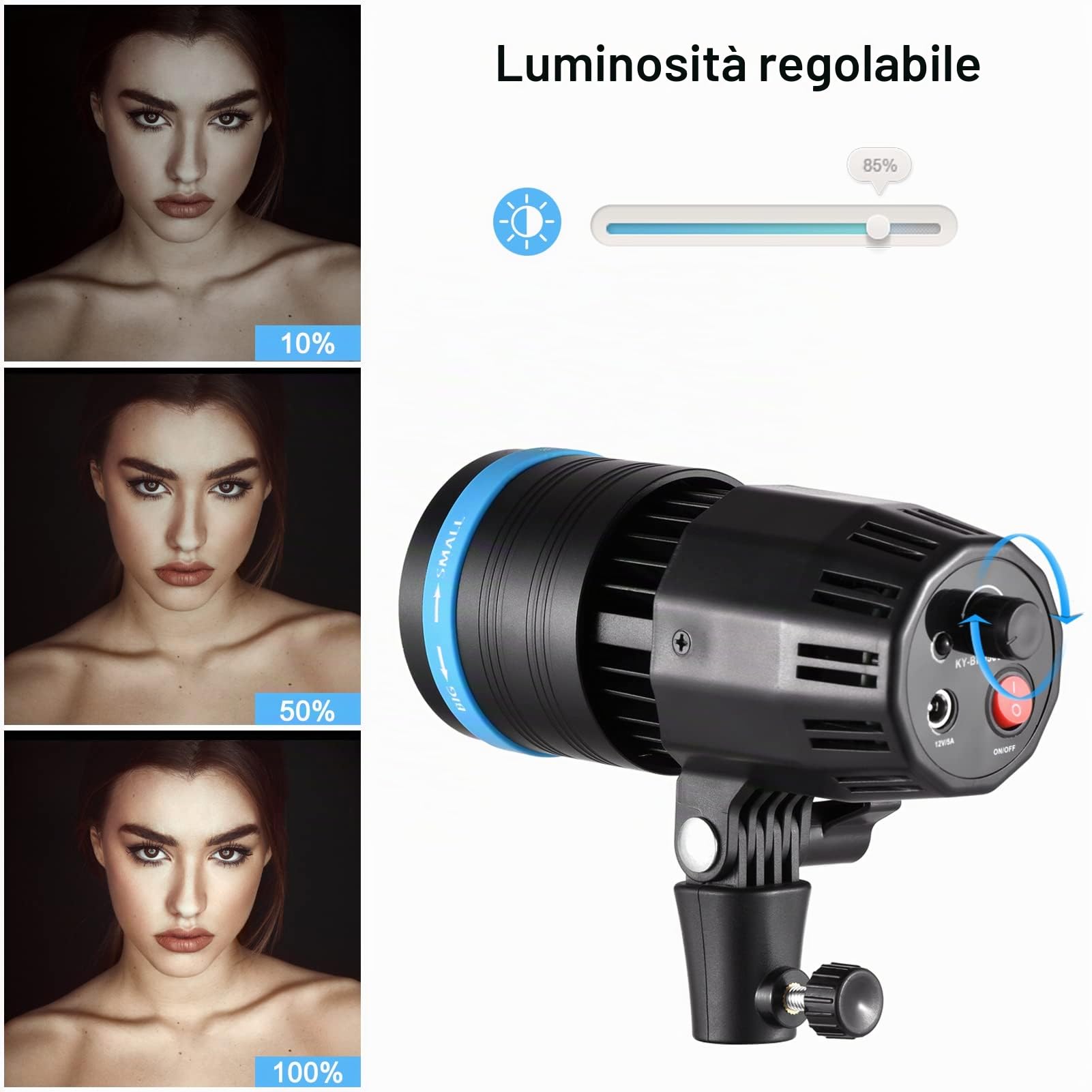 Andoer 50 W LED Videoluce continua, COB, luce fissa, 5500 K, dimmerabile, CRI90+, lente di ingrandimento integrata con telecomando, 5 filtri di colore per ritratto, matrimonio, fotografia di prodotti