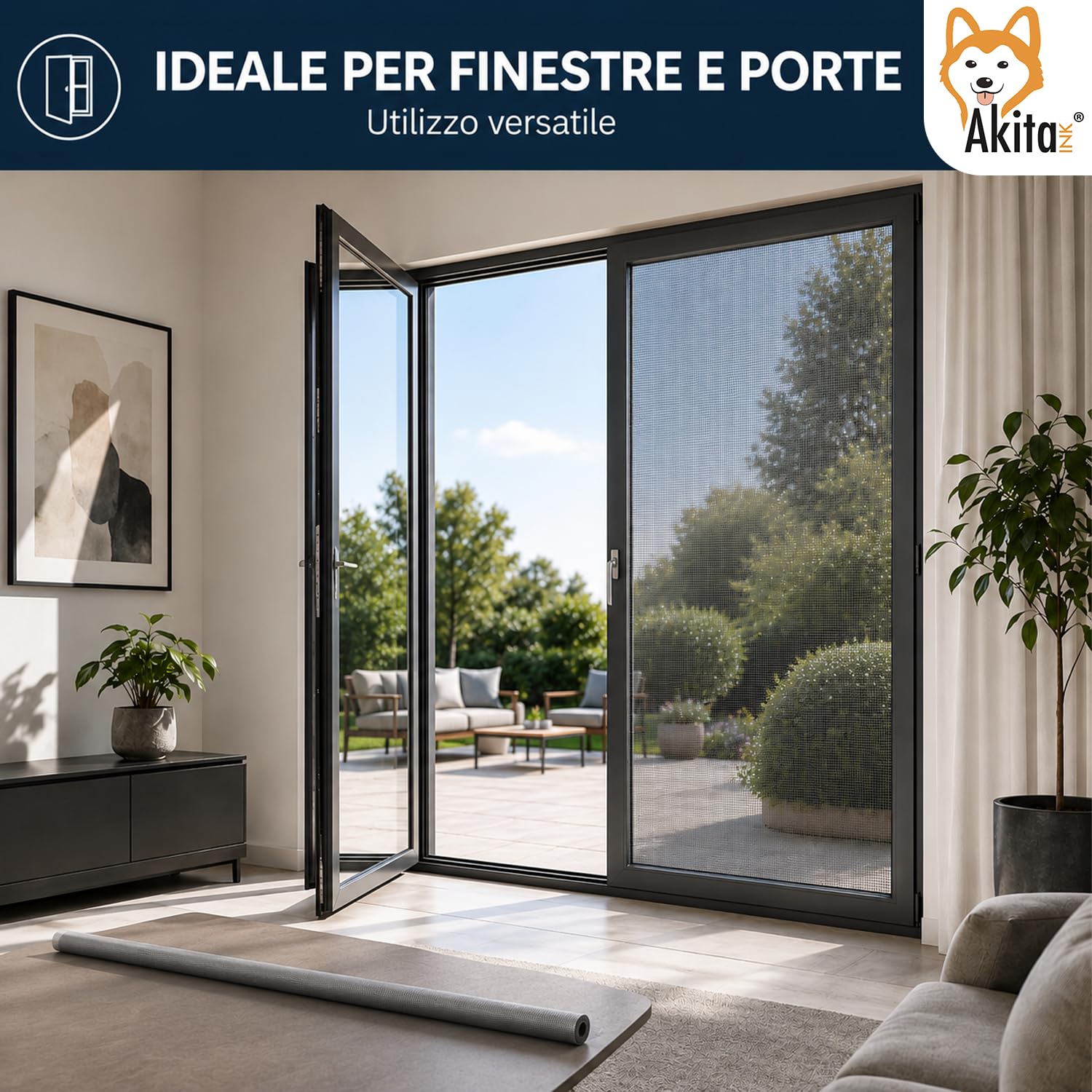 Akitaink Rotolo Zanzariera in Fibra di Vetro 250x120 cm, Rete Grigia per Sostituzione e Riparazione