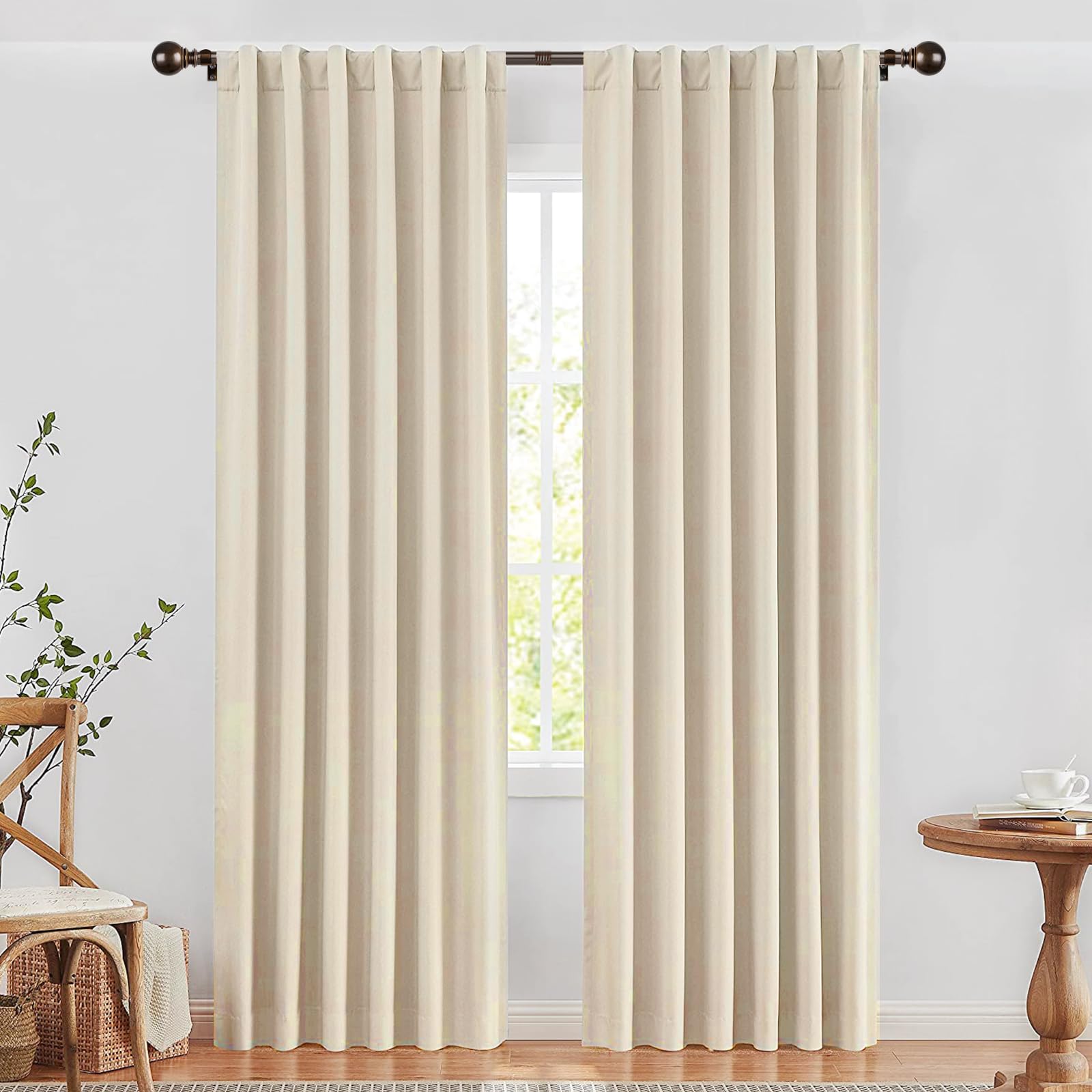 KAMANINA 1 Inch Curtain Rods 32 to 86 Inches (2.6-7.1ft), Antique Bronze Single Curtain Rod for Windows, Decorative Drapery Rod with Round End