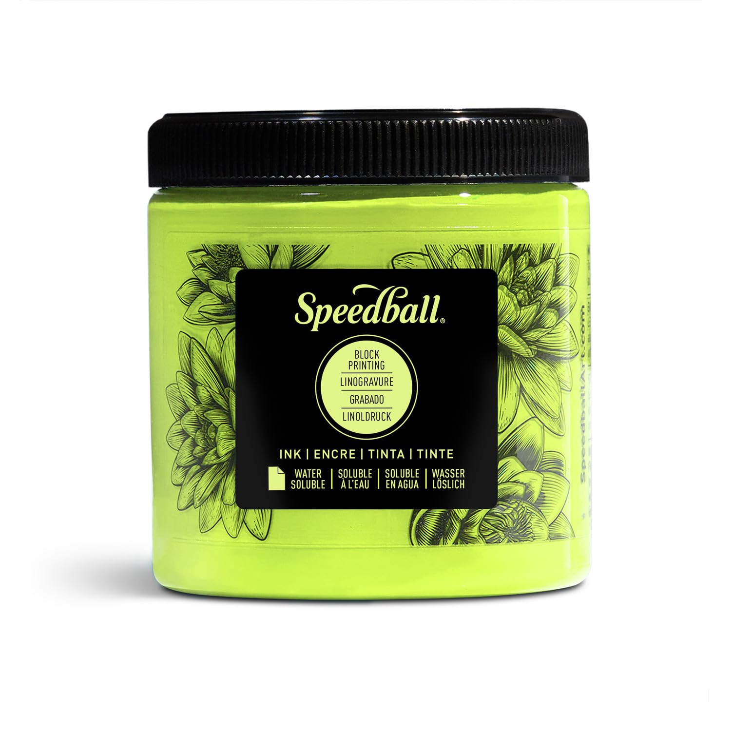 Speedball 8oz Water-Soluble Block Ink Fluorescent Lime Green, for Block Printing Lino, Screen Printing, for Artists Kit