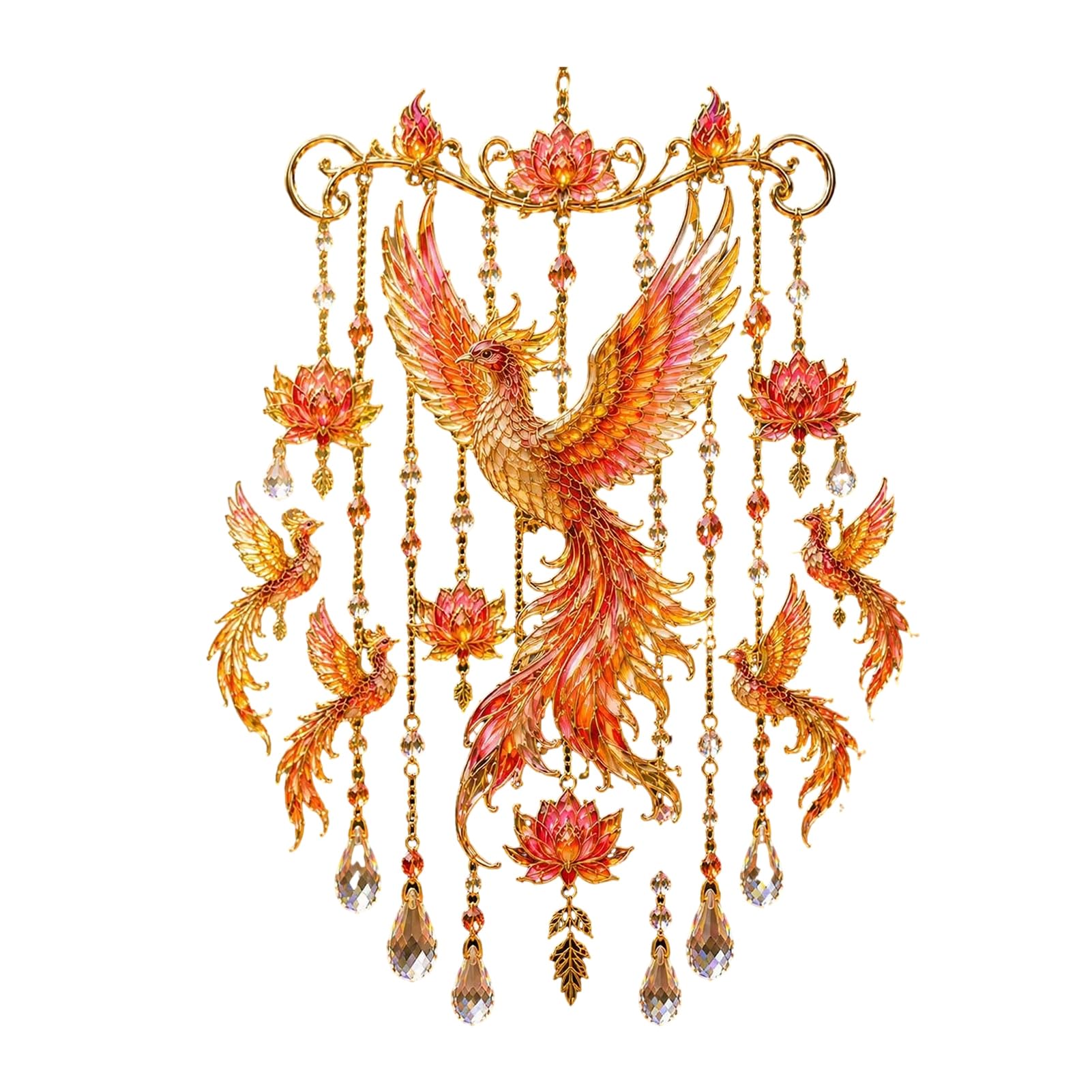 Hummingbird Wind Chime, Stained Glass Crystal Sun Catcher for Garden, Outdoor Decorative Hanging Pendant, 55cm Colorful Bird Yard Decor, Sympathy Gift for Grandma C