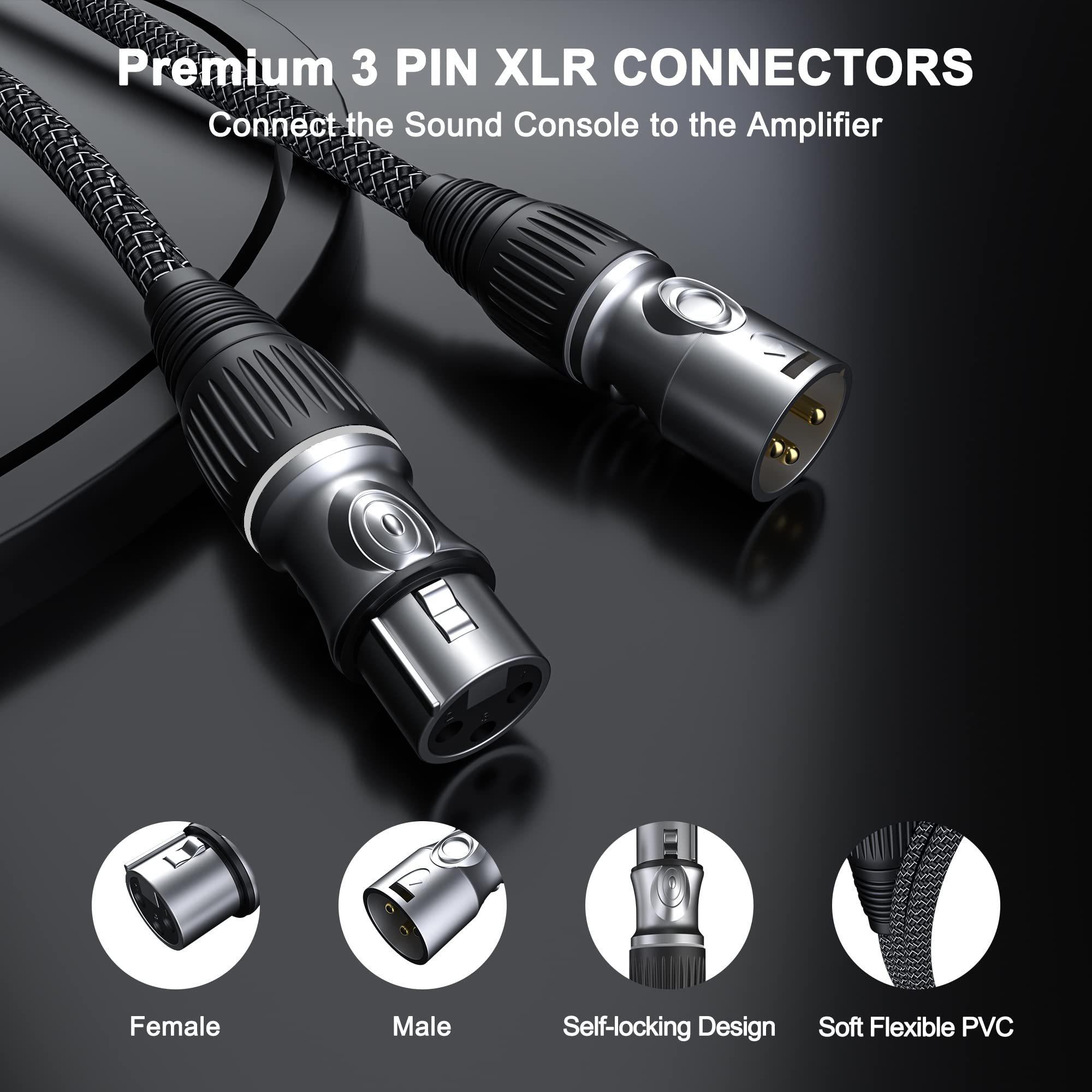 NUOSIYA XLR-kabel, 3M, 2 Stuks, Symmetrische Microfoonkabel, Metalen Veer, SR Design, XLR-stekker Naar Bus, Verlengkabel Voor Studio-recorder, Microfoon, Mixer, Luidsprekersysteem, Fantoomvoeding