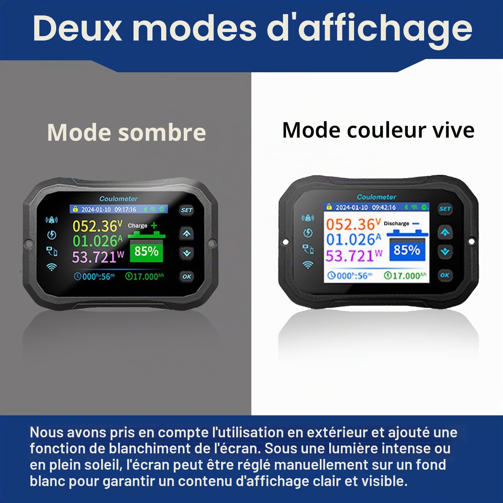 100A wifi moniteur batterie 12V 24V 36V 48V 72V moniteur batterie 10-100V affichage tension app télécommande moniteur batterie caravane garde batterie (KM110F avec alarmes)