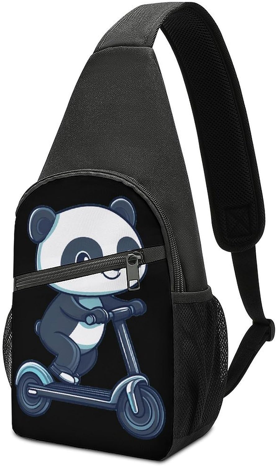 Panda Riding Electric Scooter Crossbody Sling Backpack Chest Bag Daypack | unisex,trendy,with convertible and detachable shoulder strap,side pockets