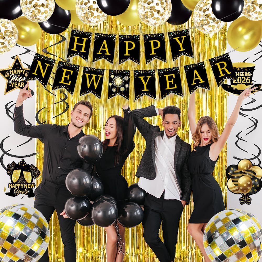 Retirement Party Decoration, 54pcs Black Gold Retirement Banner Paper