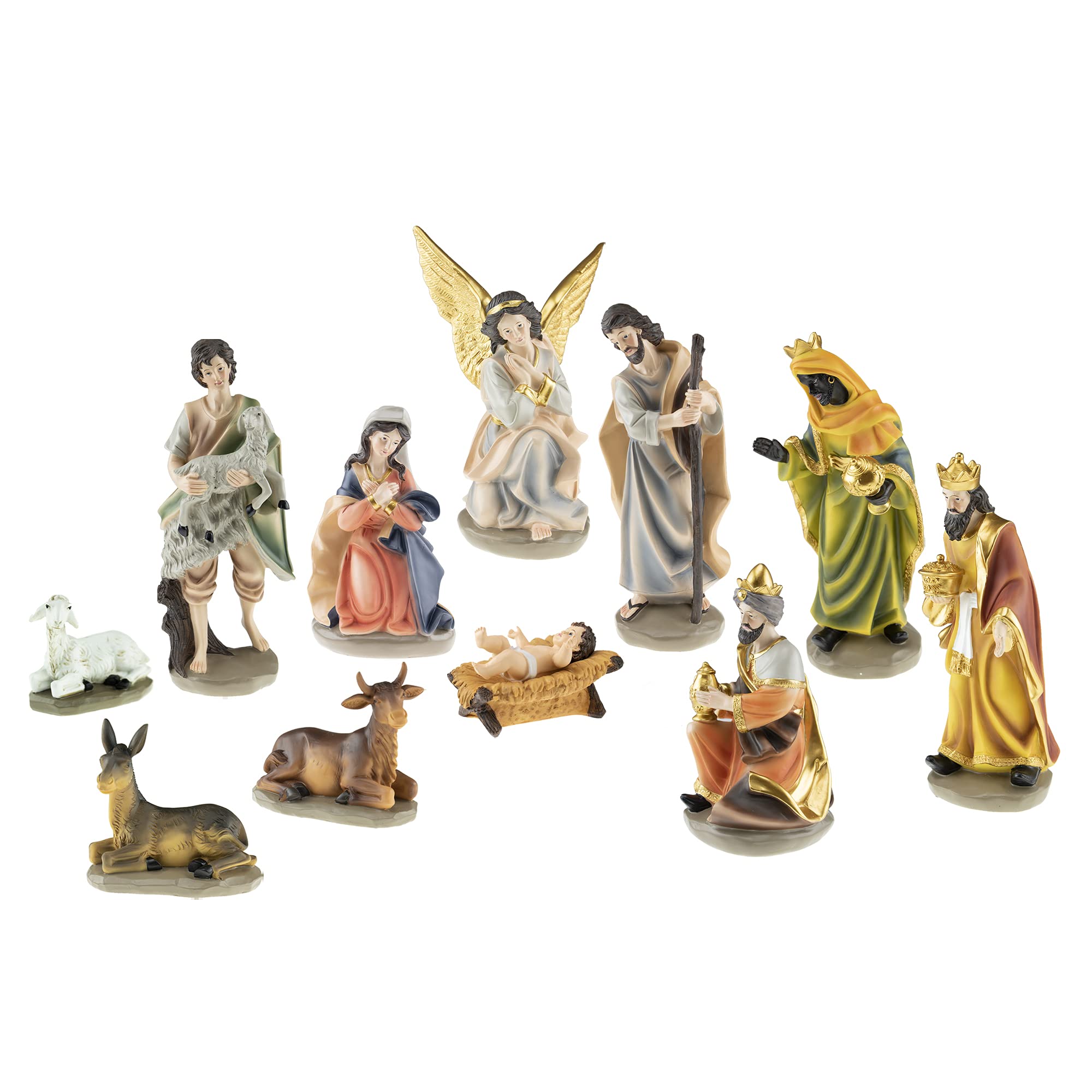 Clever Creations 12 Inch Christmas Nativity Figurine Scene Set of 12, Hand Painted Resin Figurines C