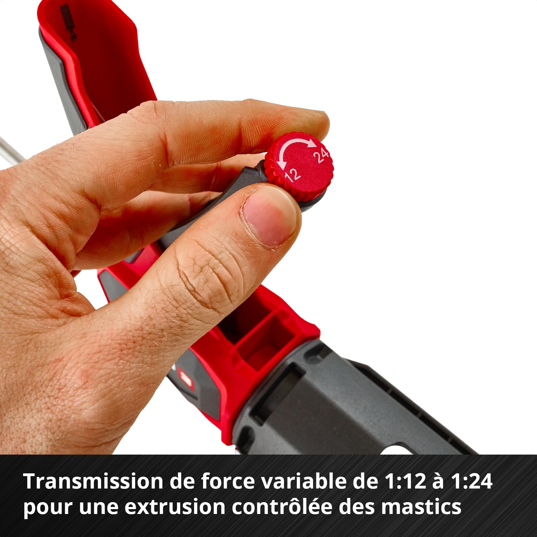 Einhell Kit pistolet à cartouche Profi, 5 pièces (rapport de force 1:12–1:24 commutable, stop goutte, outil à joints en nylon, spatule longue, 2 embouts avec angles R5/R10)