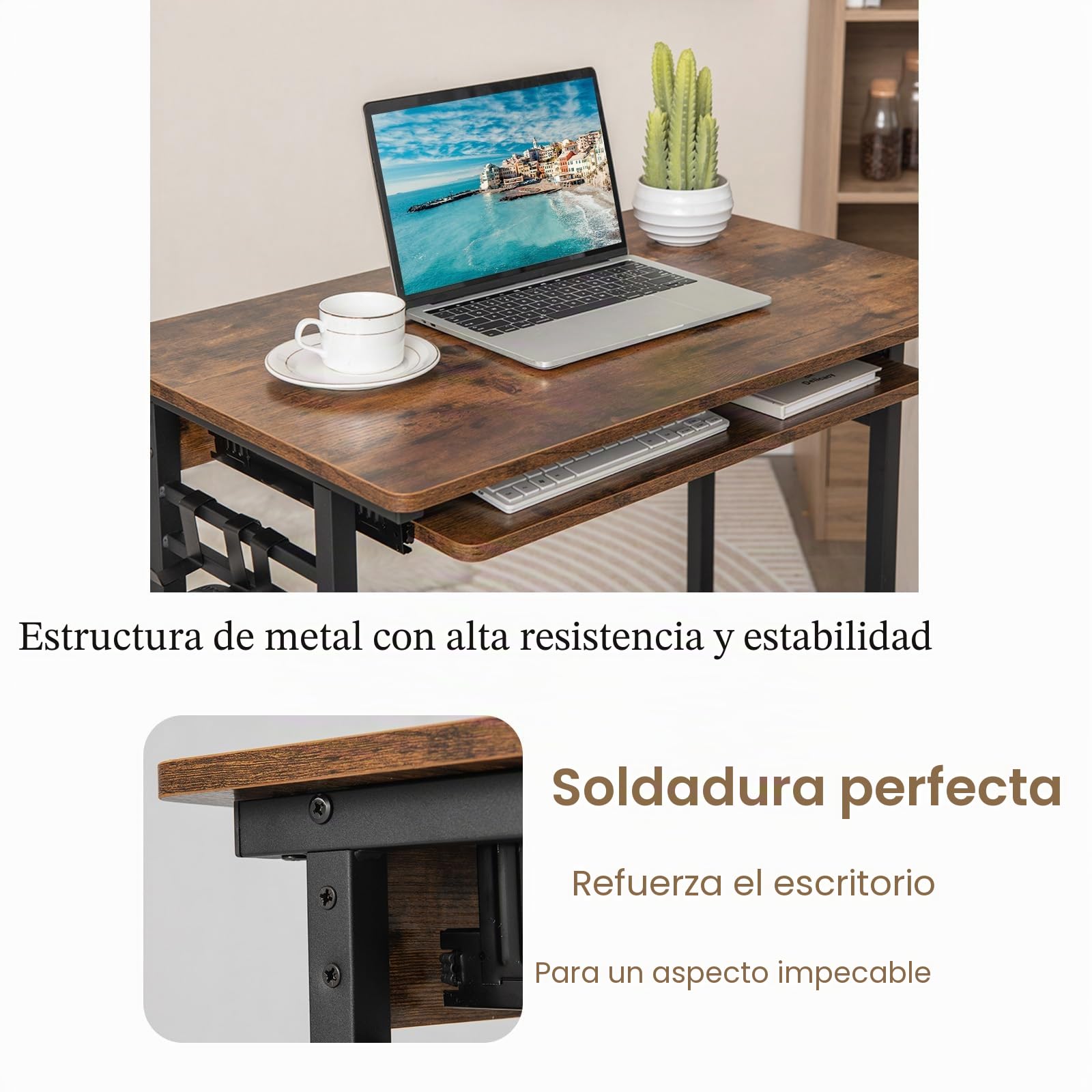 LIFEZEAL Escritorio con Ruedas Bloqueables y 3 Ganchos, 80x50x78cm