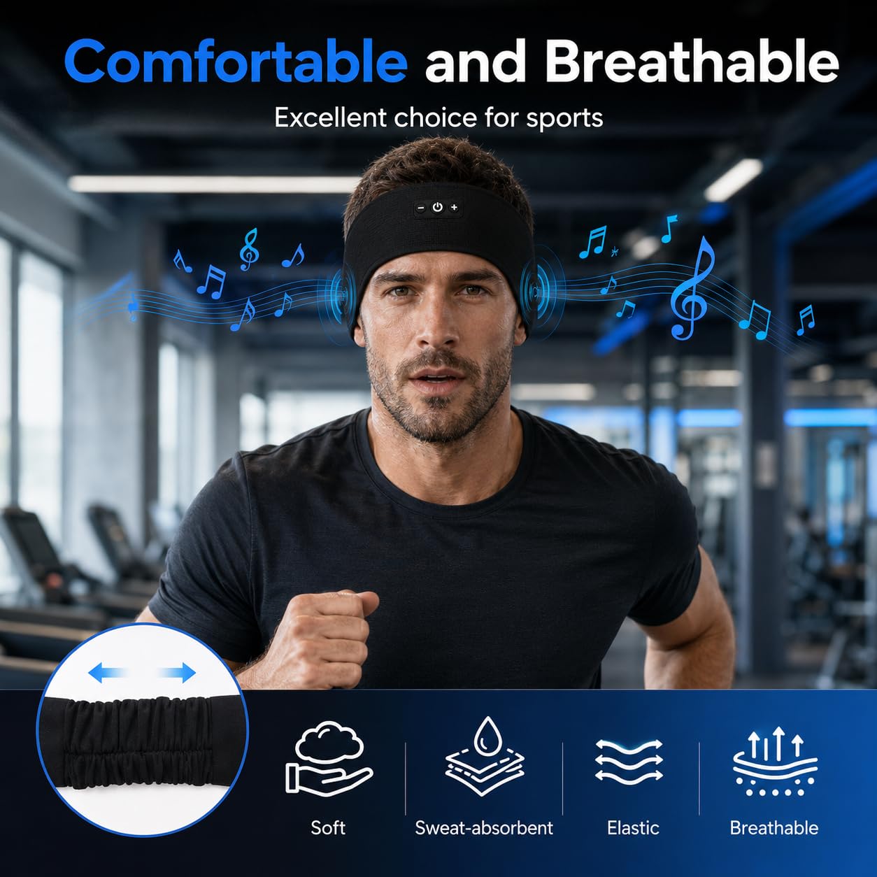Lot de 2 Bandeau Ecouteurs pour Dormir, Confort sans Pression Bandeau Bluetooth Écouteurs, Homme Femme Casque de Sommeil pour Sports, Voyage, Méditation, Yoga et Détente(Gris foncé&Noir)