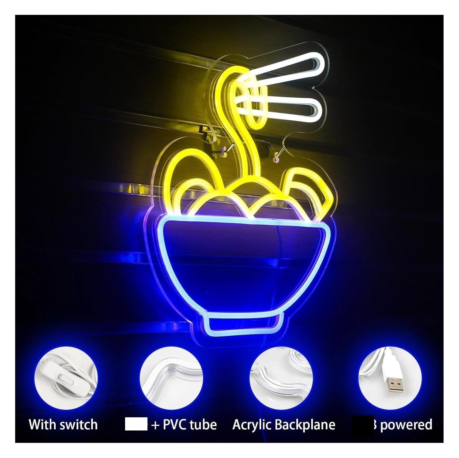 Señal de luz de neón Lámpara de neón con ambiente relajante ramen para tienda, restaurante y decoración pared dormitorio
