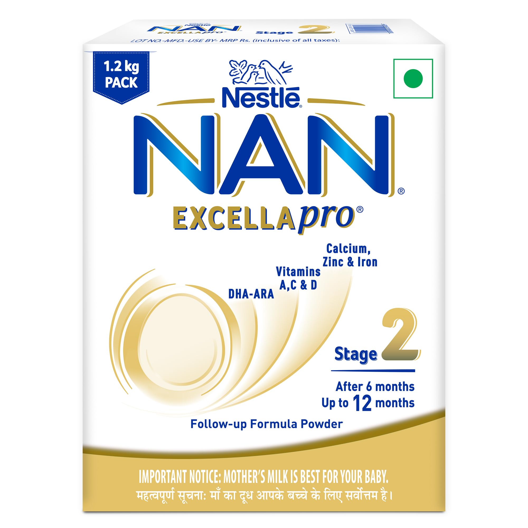 EXCELLAPRO Stage 2, 1.2kg Pack, Infant Formula Milk Powder with DHA-ARA for Babies 6-12 Months Infants, 3x400g (Bag-in-Box)