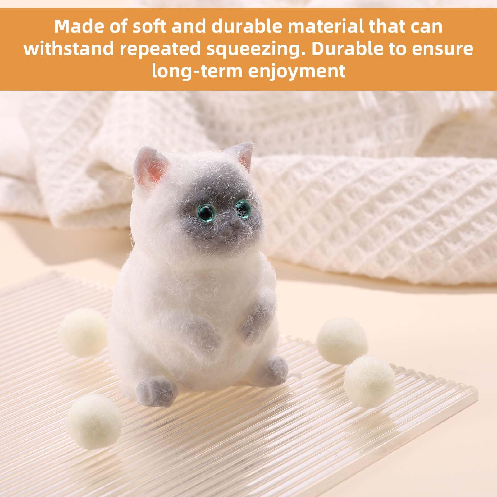 Cat Squeeze Toy, 3.15x2.36 Inch Soft Kitten Fidget Toys Cute Squishy Stress Party Favors Funny Fufu Toys for Relaxing Office Home Desk Accessories (White, Gray) - Image 4