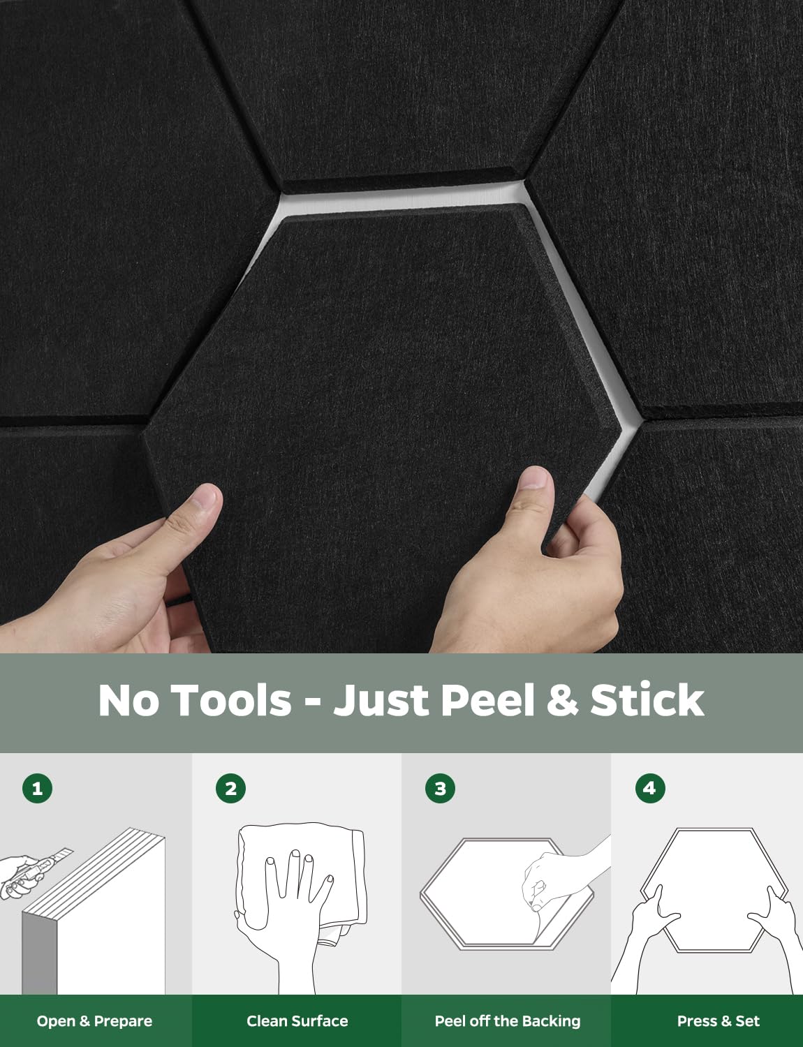 Paquete de 12 paneles de pared hexagonales insonorizados, 12 x 10 x 0.4 pulgadas, paneles acústicos de borde biselado de alta densidad para el hogar, oficina, estudio de grabación, habitación