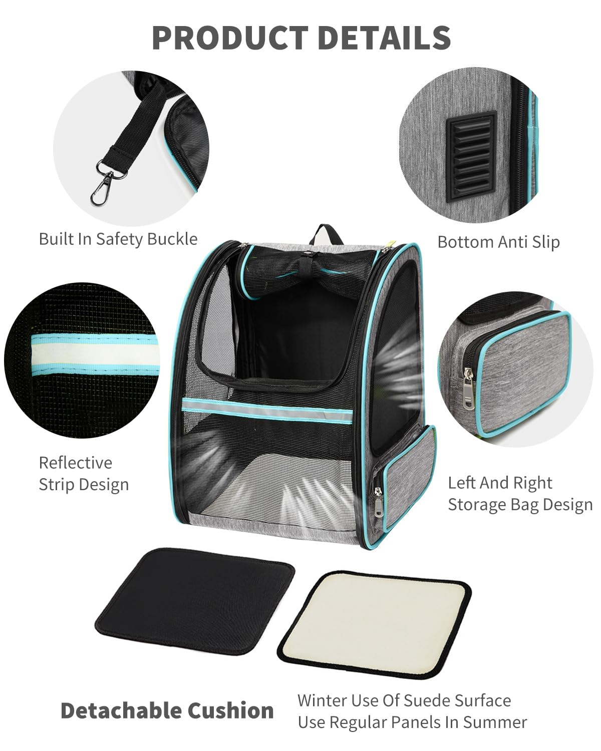 PETCUTE Zaini per Trasporto Cani Gatto Zaino Borsa da Trasporto Trasportino Gatto Cane per Animali Domestici Zaino Regolabile per Gatto Cane fino a 3,5 kg Viaggio Auto Treno