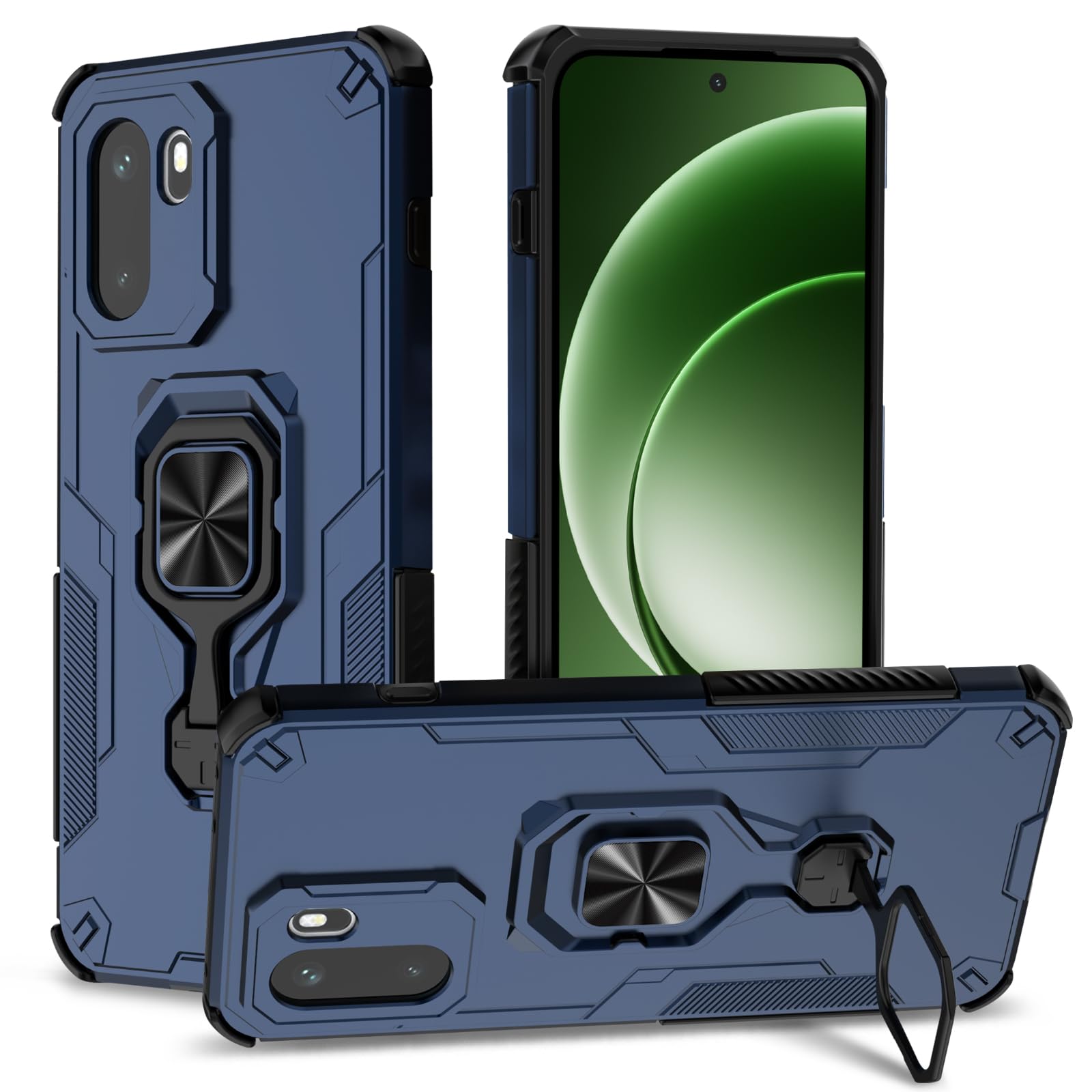 Funda para Samsung Galaxy A13 4G con Cristal Templado Protector Pantalla, Carcasa Antigolpes con Soporte anular metálico, Case Protectora de Grado Militar, Negro — view 147