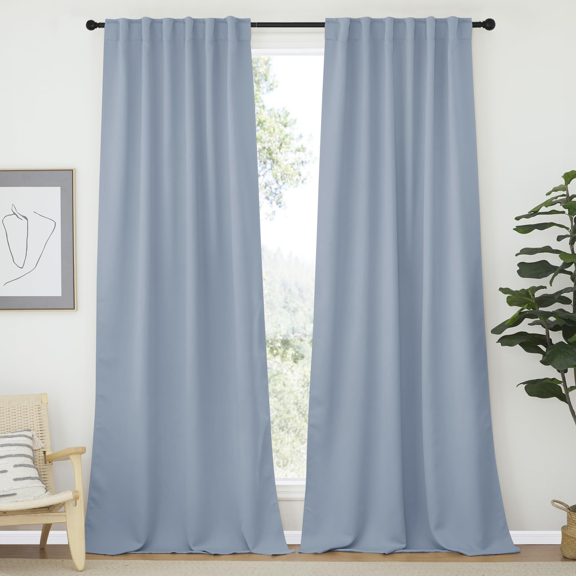 NICETOWN Blackout Curtains and Draperies for Living Room - (Vintage Blue Color) 52 inches Wide by 95 inches Long, Set of 2 Pieces, Insulated Solid Drape Panels