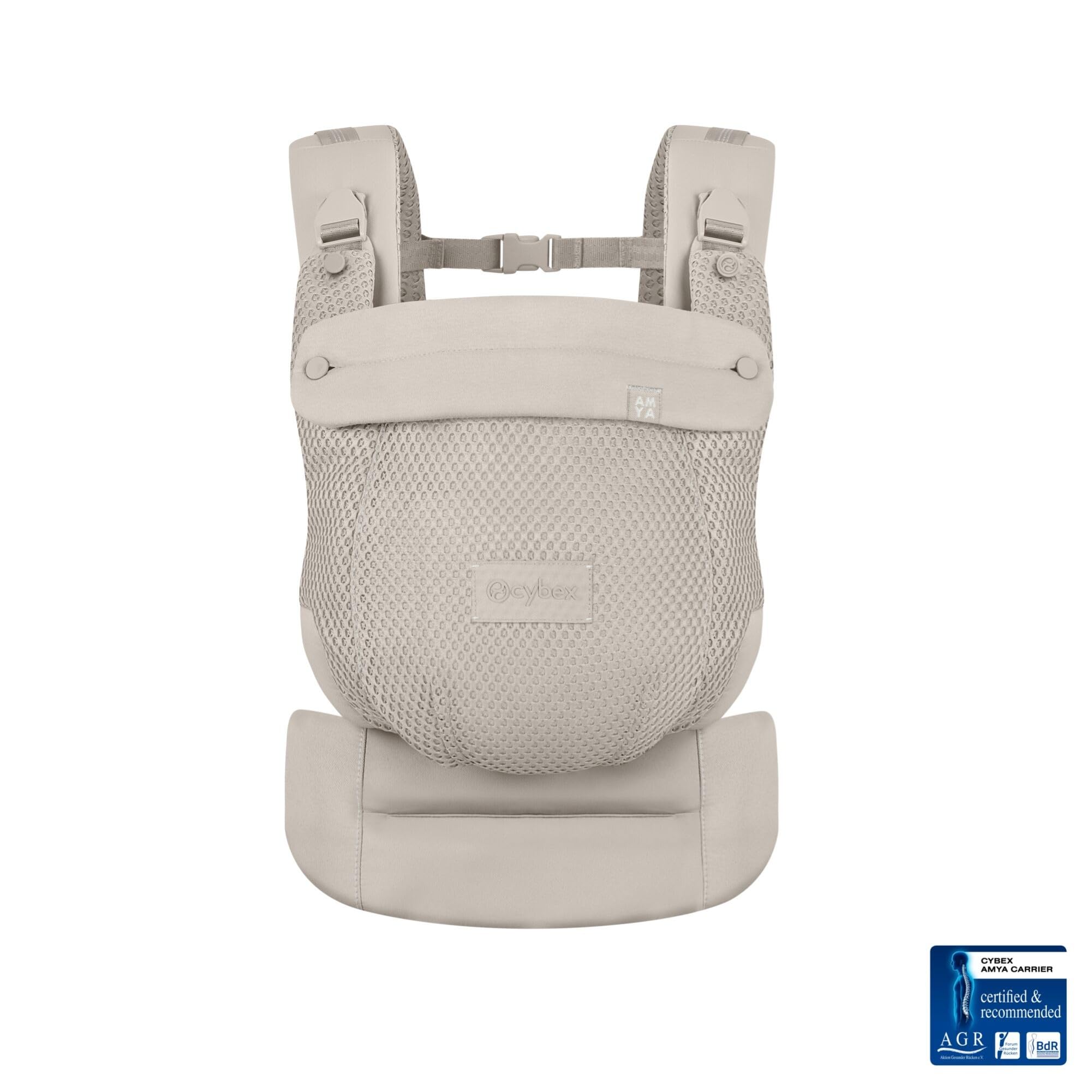 CYBEX Gold AMYA Mochila Portabebés, Desde Nacimiento Hasta 3 Años Aprox, Peso del Niño: Mín. 3,2 kg, Máx. 15 kg, Peso del Portabebés: 760 g, Diseño Autoadaptable, Tejido Transpirable, Dune Grey