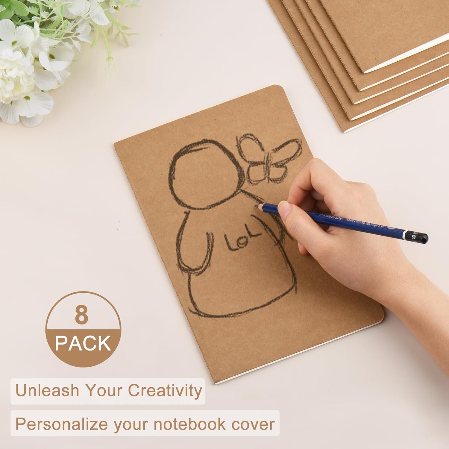 ZCZN 8 Pack A5 Kraft Notebooks Bulk, 8.15x5.5 Inches Lined Paper Journaling Notebooks, Notebooks for Work, Composition Notebooks for School, Journal Notebooks for Office, 60 Pages image 3