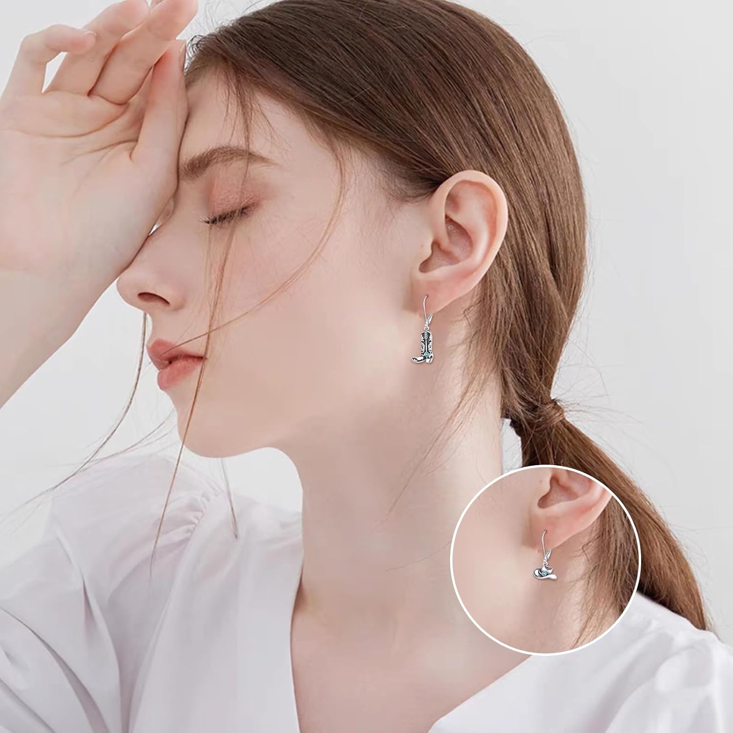 VONALA Cowboy Earrings 925 Sterling Silver Western Boots Texas Hat Leverback Dangle Earrings Bohemian Jewelry Gift for Women - Image 2