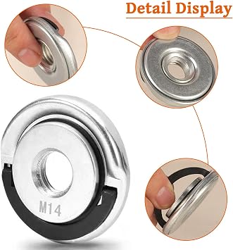 6PCS Angle Grinder Attachments, M14 Thread Self Locking Plate with Angle Grinder Spanner Key and Inner Outer Flange Nut Quick Release Installation Compatible with 125mm Angle Grinders