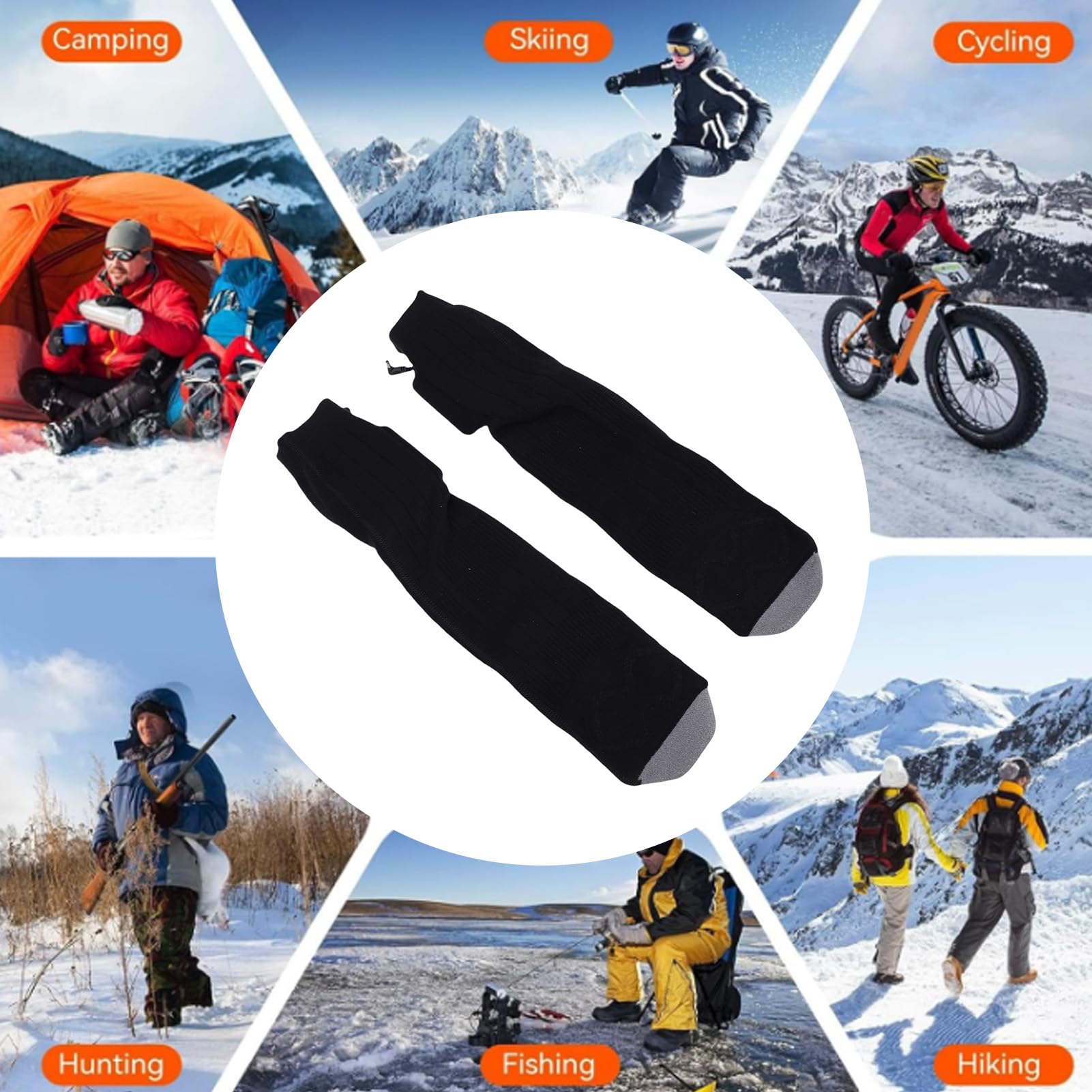 Chaussettes Chauffantes Rechargeables Noir 4 Niveaux de Chauffage 35-60℃,Chaussettes Électriques pour Ski Randonnée Pêche Hommes Femmes Câble de Charge Inclus Lavable en Machine