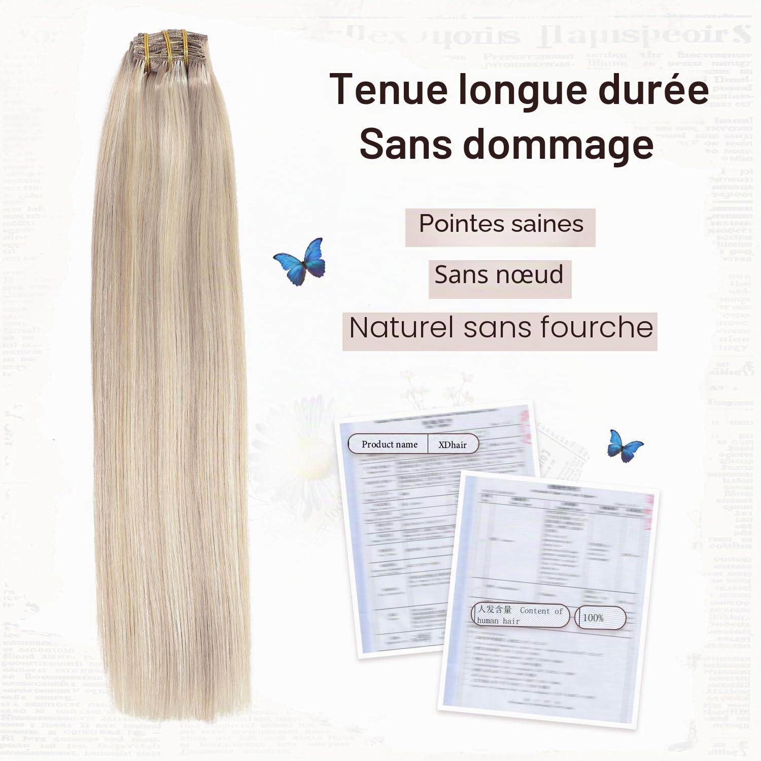 XDhair Extension Cheveux Naturel Clip 6pcs 100g 40cm