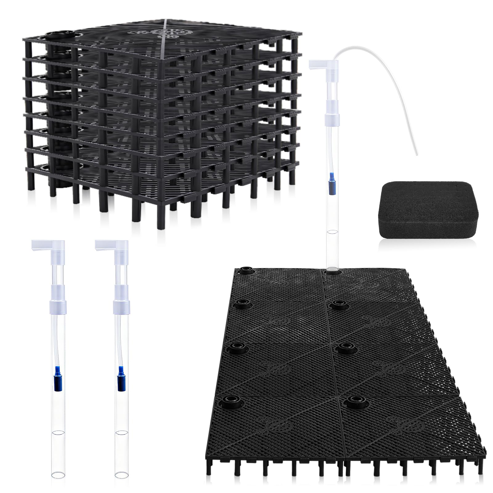 Sieral Filtro de grava para tanques de 40 a 55 galones, 16 placas de 5.7 x 5.7 pulgadas, sistema de grava para agua limpia, con 4 tubos de elevación y 1 filtro de algodón, para agua dulce y agua