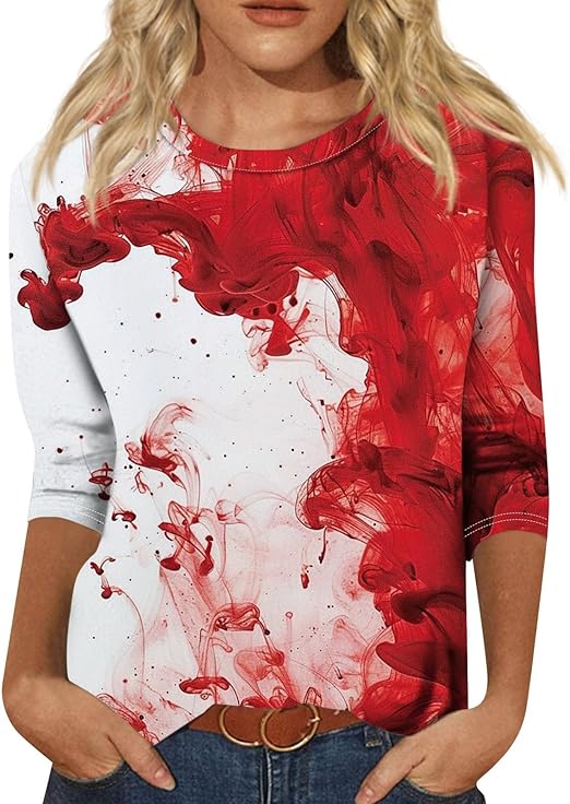 Cute Funny Halloween Shirts for Women Plus Size 3/4 Length Long Sleeve Womens Tops Witch Gothic Renaissance Shirt
