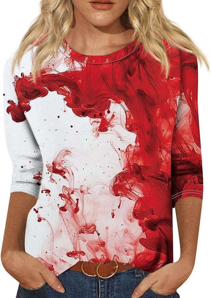 Cute Funny Halloween Shirts for Women Plus Size 3/4 Length Long Sleeve Womens Tops Witch Gothic Renaissance Shirt