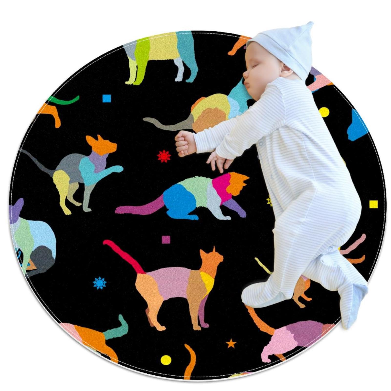 Tapis de salle de bain chat rond 1m antidérapant pour chambre