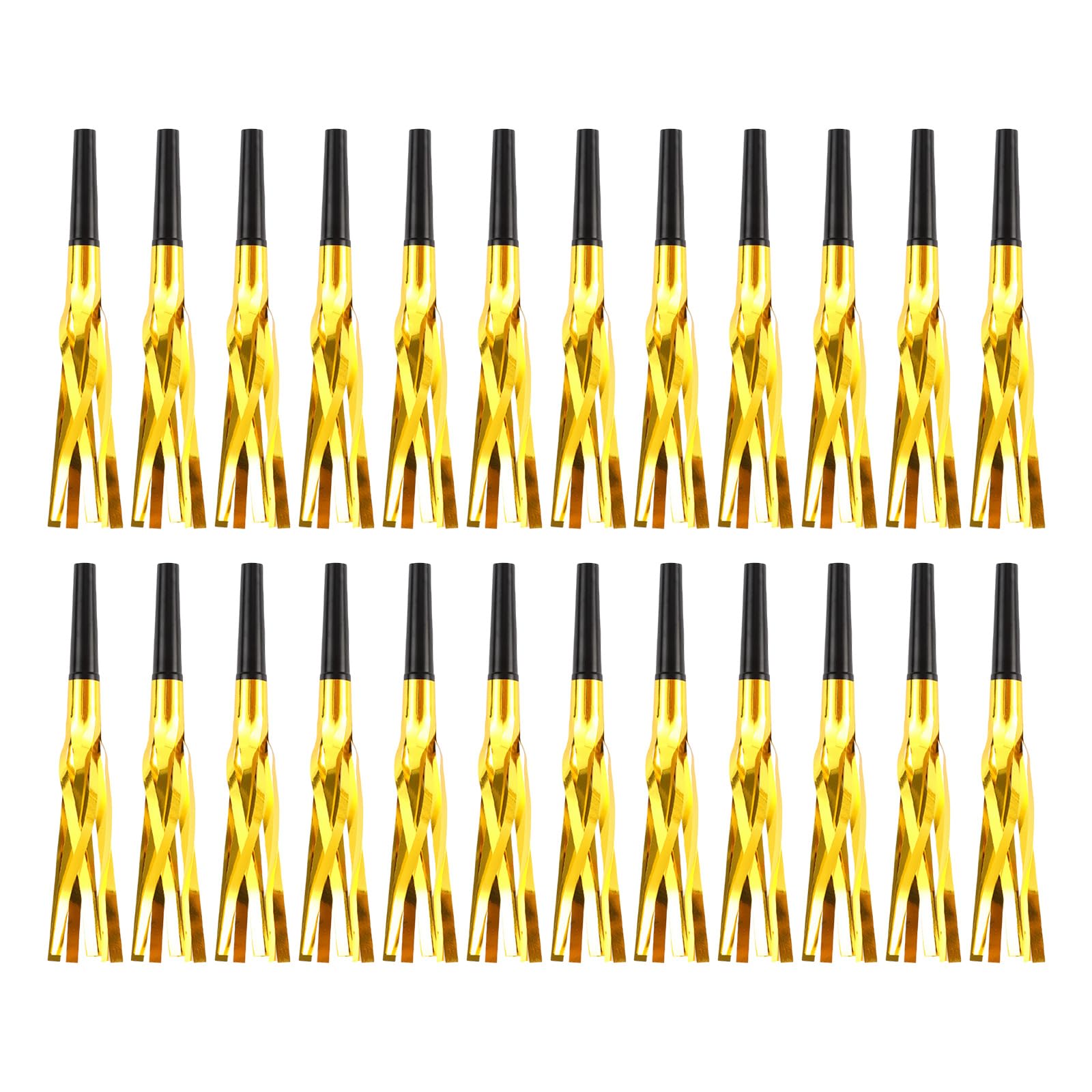 24 Pcs 2026 New Year Party Blowers, Gold Glitter Fringed Noise Makers Whistles, Reusable Plastic Horn Blowouts, Festive Party Bag Fillers Favors for New Year Christmas Birthday Celebration Decorations