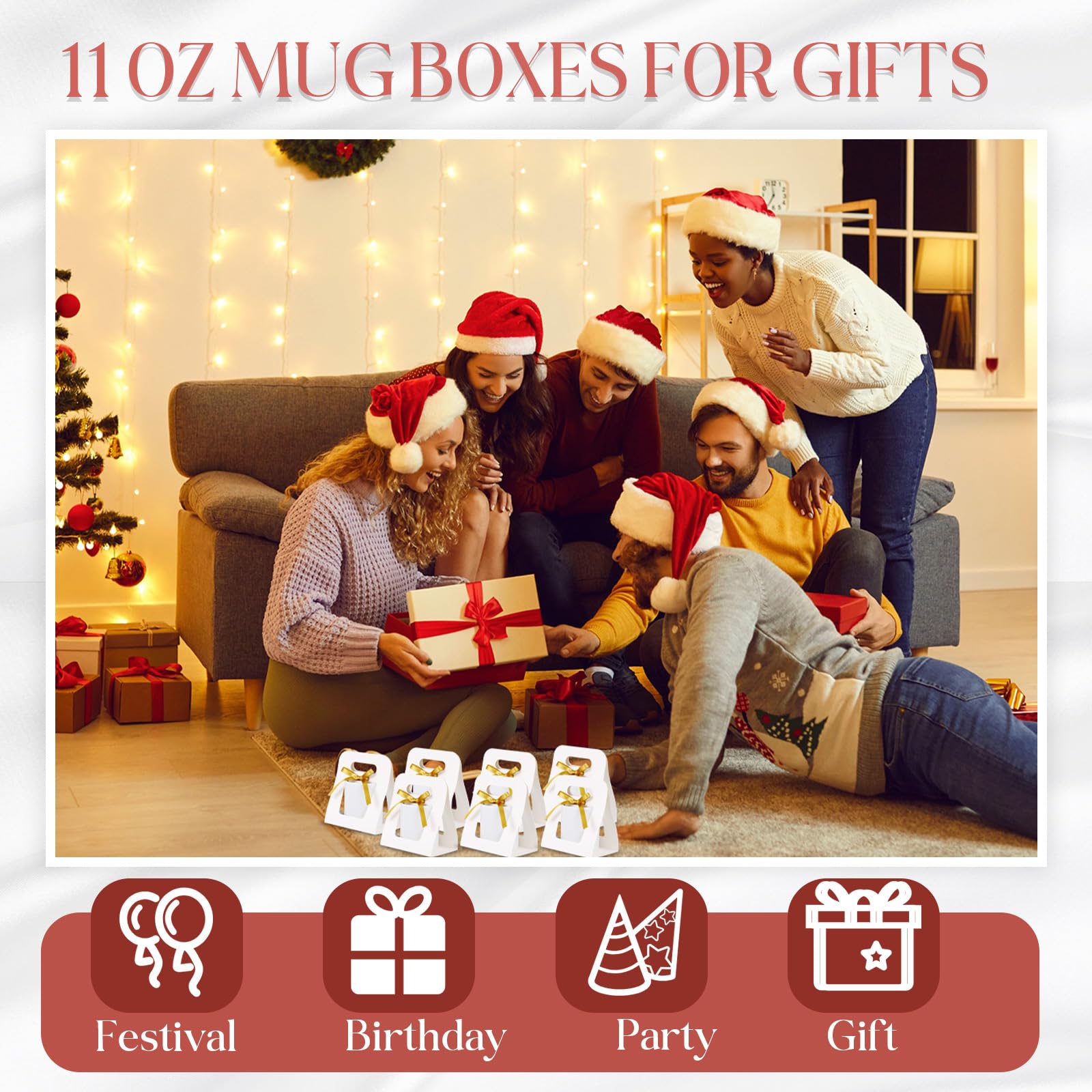 Amazon.com: Motipuns 24 入馬克杯盒適合送禮11 盎司(約311.8 毫升)咖啡杯禮品盒附1  捲絲帶昇華杯子包裝袋適用於熱昇華咖啡杯空白包裝(白色) :