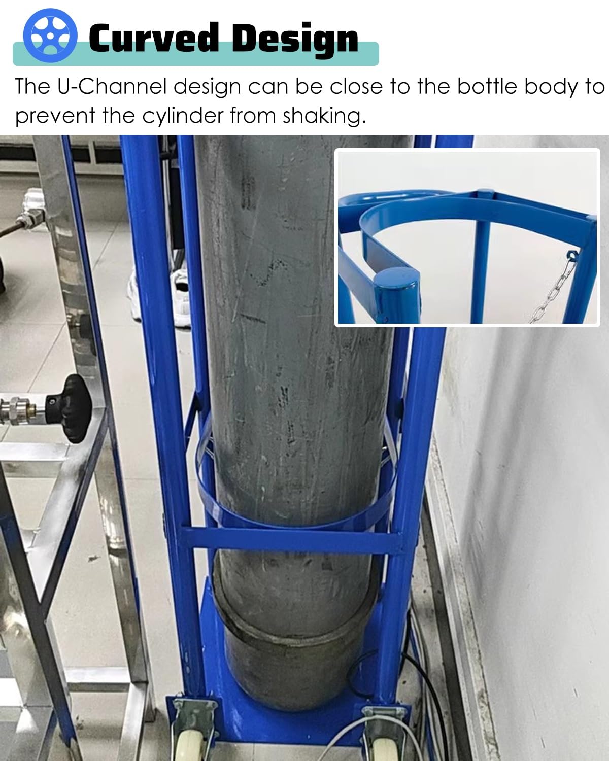 Carro Bombona Butano Carretilla de Transporte de Oxígeno Médico con Ruedas, Cadena y Asa Ajustables, Portador Portátil de Una Botella de Gas CO2 para Clínicas Domésticas, Fácil de Maniobrar(Blue,L)