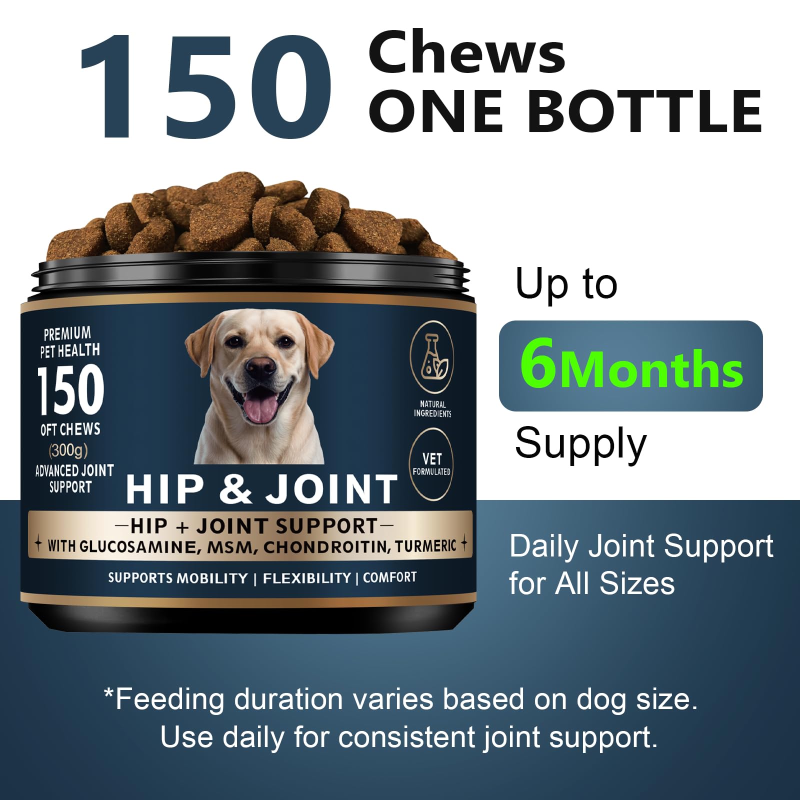 Glucosamine for Dogs - 150 Soft Chews, Hip & Joint Supplement with MSM, Chondroitin, Turmeric – Joint Support for Dogs Chicken Flavor – Vet Formulated – 2-Month Supply - image 7