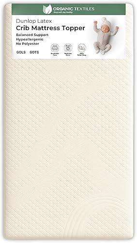 Cubrecolchón de látex orgánico para cuna y cama de bebé de 3 pulgadas con funda de algodón orgánico (cuna estándar, 52 x 28 pulgadas), certificado