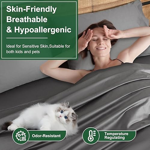 Miniatura 7 de Ivellow Juego de sábanas 100% de algodón egipcio, tamaño Queen, 1200 hilos, 6 piezas, 18 pulgadas, bolsillo profundo, tamaño Queen, juego de sábanas