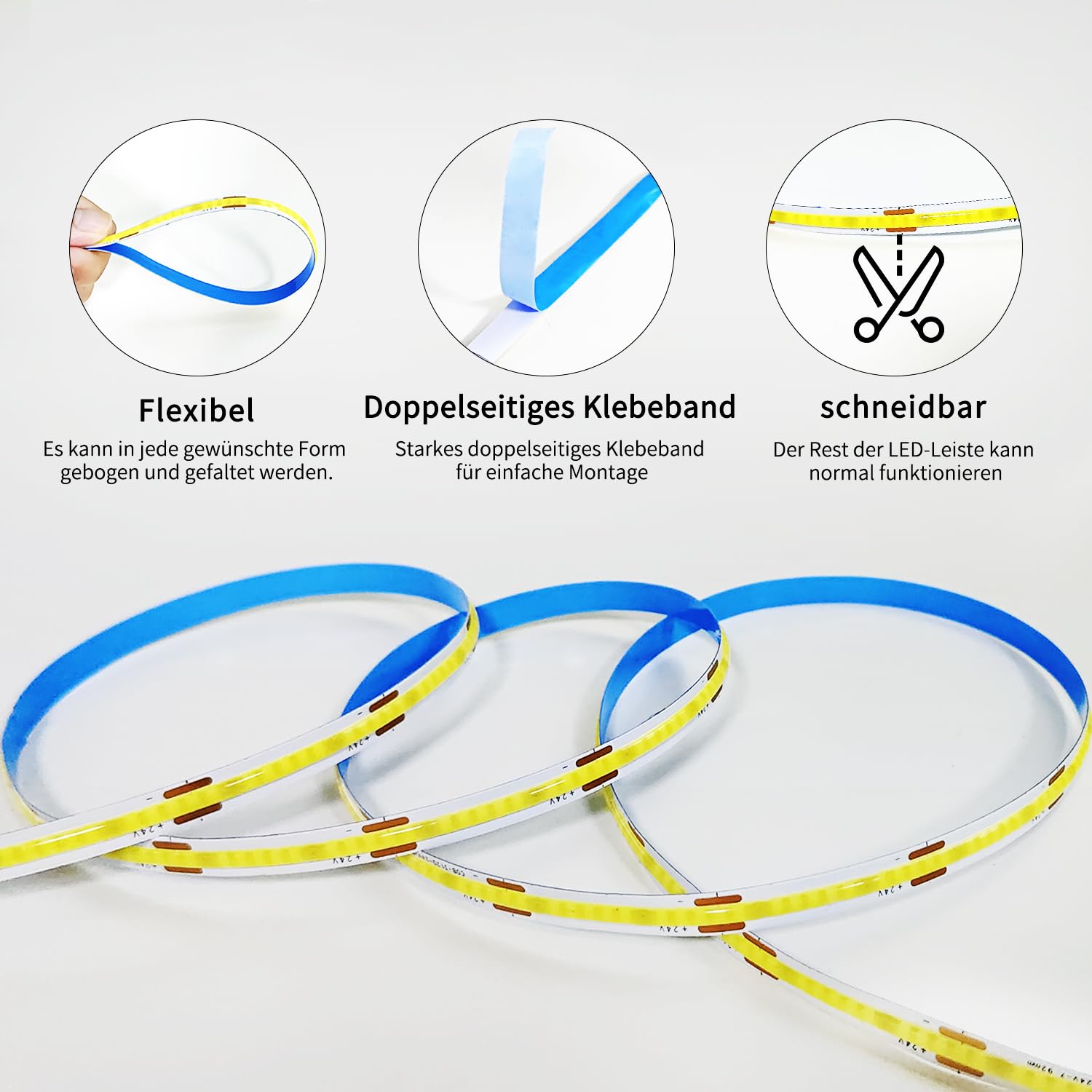 Striscia LED COB da 15 m, con telecomando, controllo tramite app | Striscia LED COB da 24 V CC, 6000 K, flessibile, dimmerabile, utilizzabile in camera da letto, stanza, decorazione fai da te