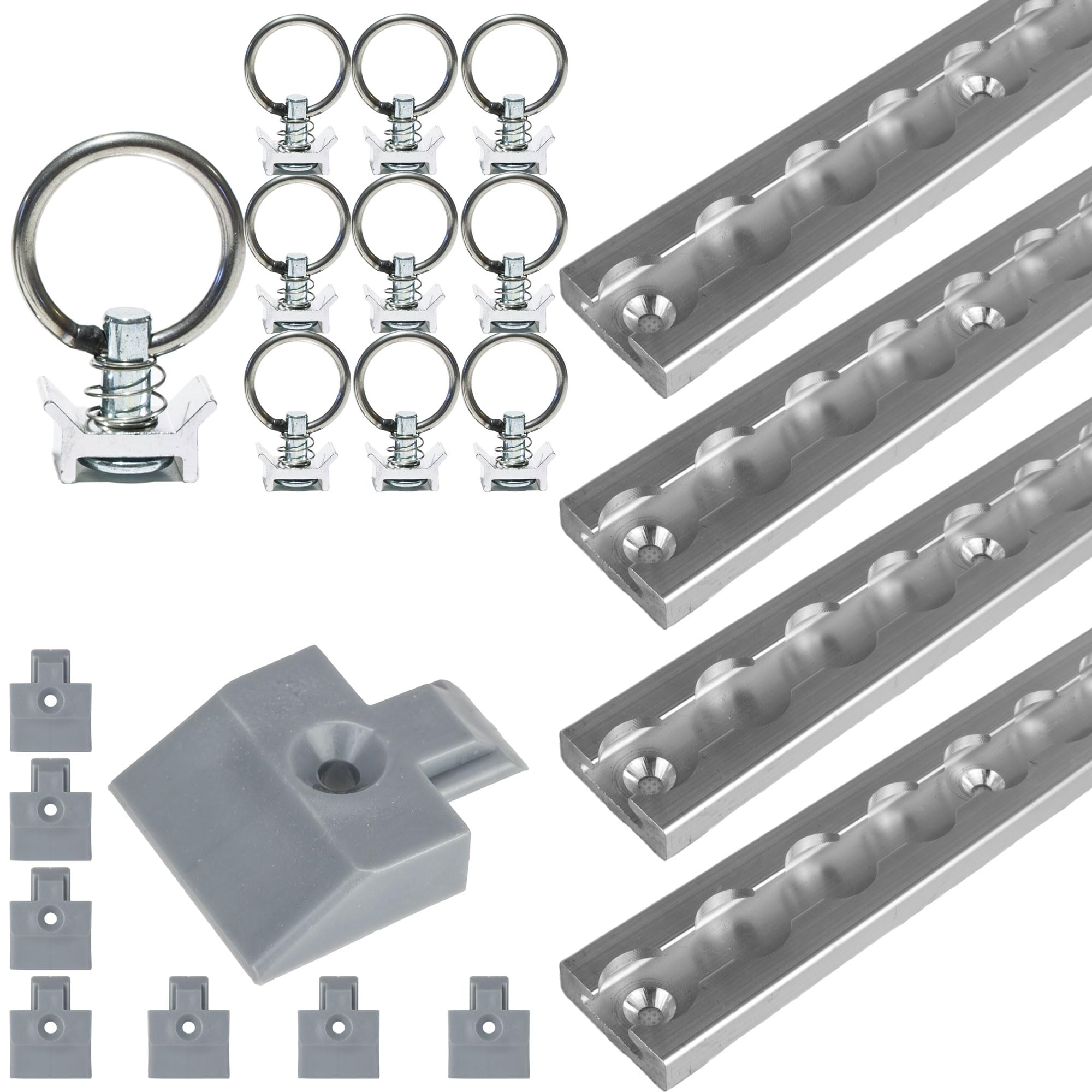 Safetytex Airlineschiene Set 4x1m Single Fitting Endkappen eckig | Starterset mit Zurrschienen Zubehör, 10 Fittings und 8 Kappen für sichere Ladungssicherung im Transportbereich