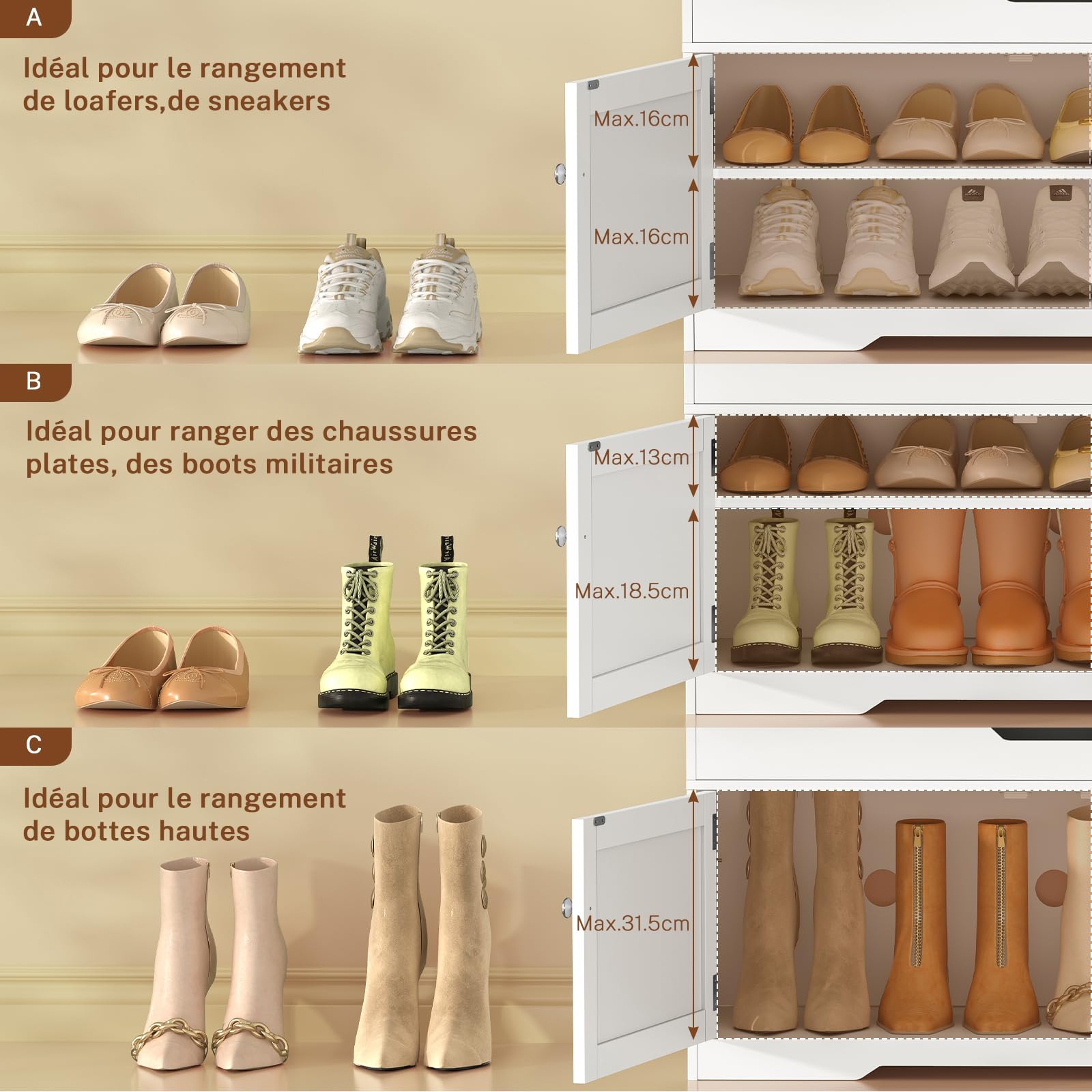 TEENFON 92cm Banc à Chaussures,Banc de Rangement avec Rembourré,Rangement Chaussures avec Portes, 2 Étagères Réglables,Meuble Chaussure pour Entrée, Chambre,92x35x50cm (Blanc)
