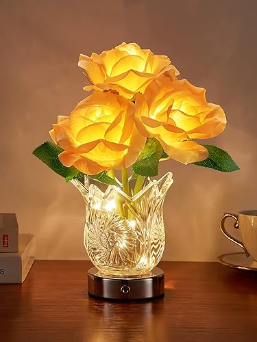 Miniatura 1 de One Fire Lámpara de mesa rosa, lámpara táctil de flores regulable, lámpara inalámbrica recargable, lámpara de flores artificiales con jarrón de