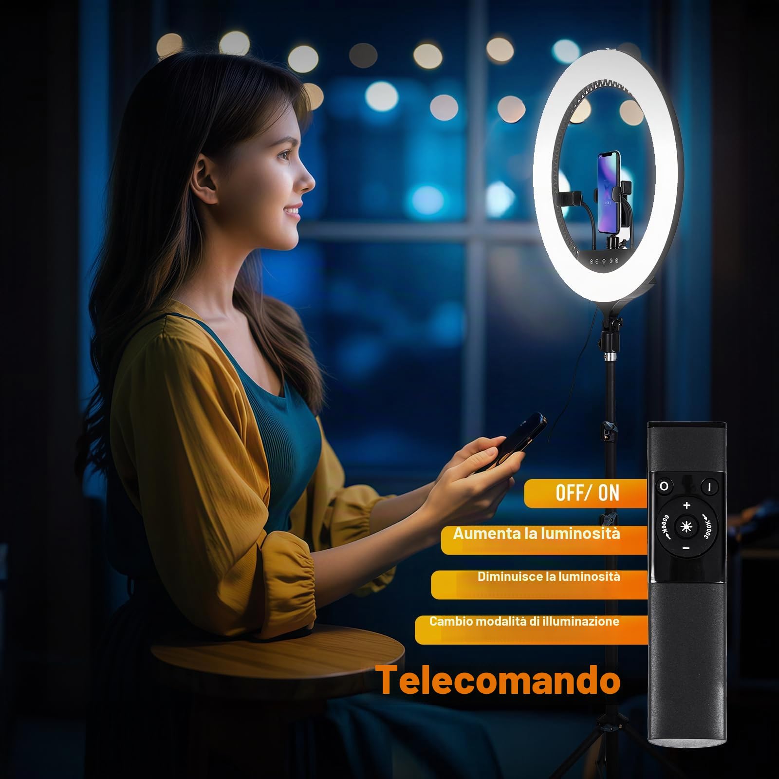 GWO Luce ad anello LED da 53,3 cm con supporto per treppiede 6000K Luce per trucco e selfie dimmerabile con pannello touch Supporti per telefono per YouTube Vlog Ripresa video Include borsa da