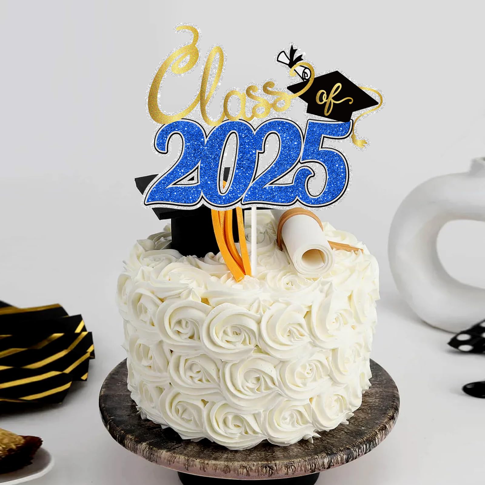 DKCTQU Blue Class of 2025 Cake Topper Congrats Grad 2025 Happy Graduation Cake Decor You Did It College High School 2025 Graduation Party Decoration