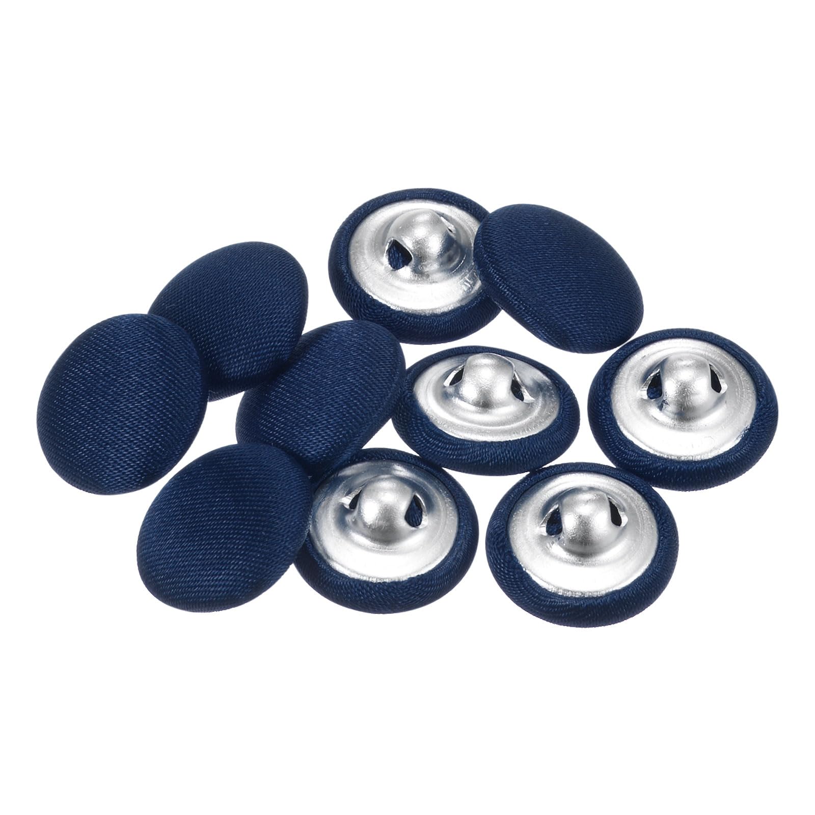 HARFINGTON 10pcs 24L Fabric Cloth Covered Button 15mm Round Metal Shank Sewing Buttons for Suits Dress Blouses Sweaters, Dark Blue