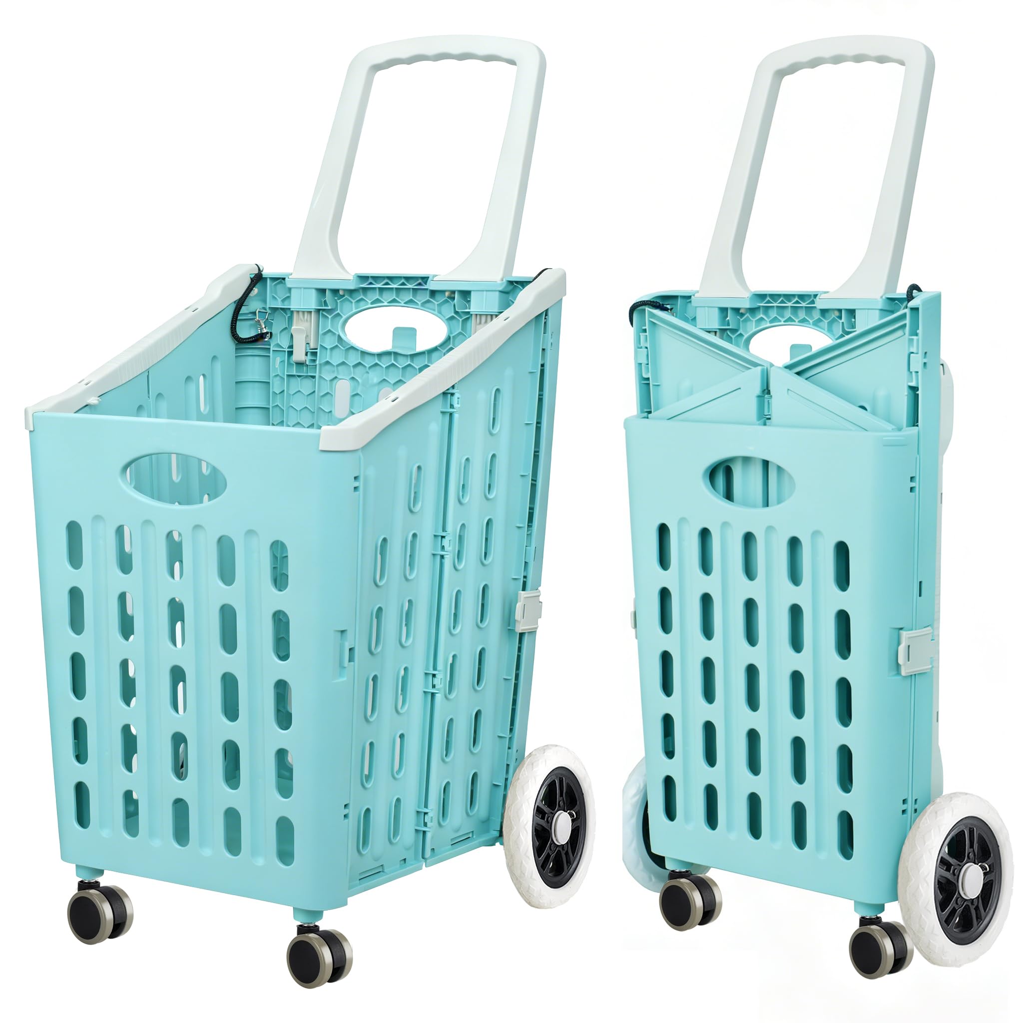 ZHJINGYU Carrello Spesa 75L - Carrello Spesa Pieghevole con 4 Ruote - Carrello Portaspesa Verticale per Bagagliaio Auto (Blu)