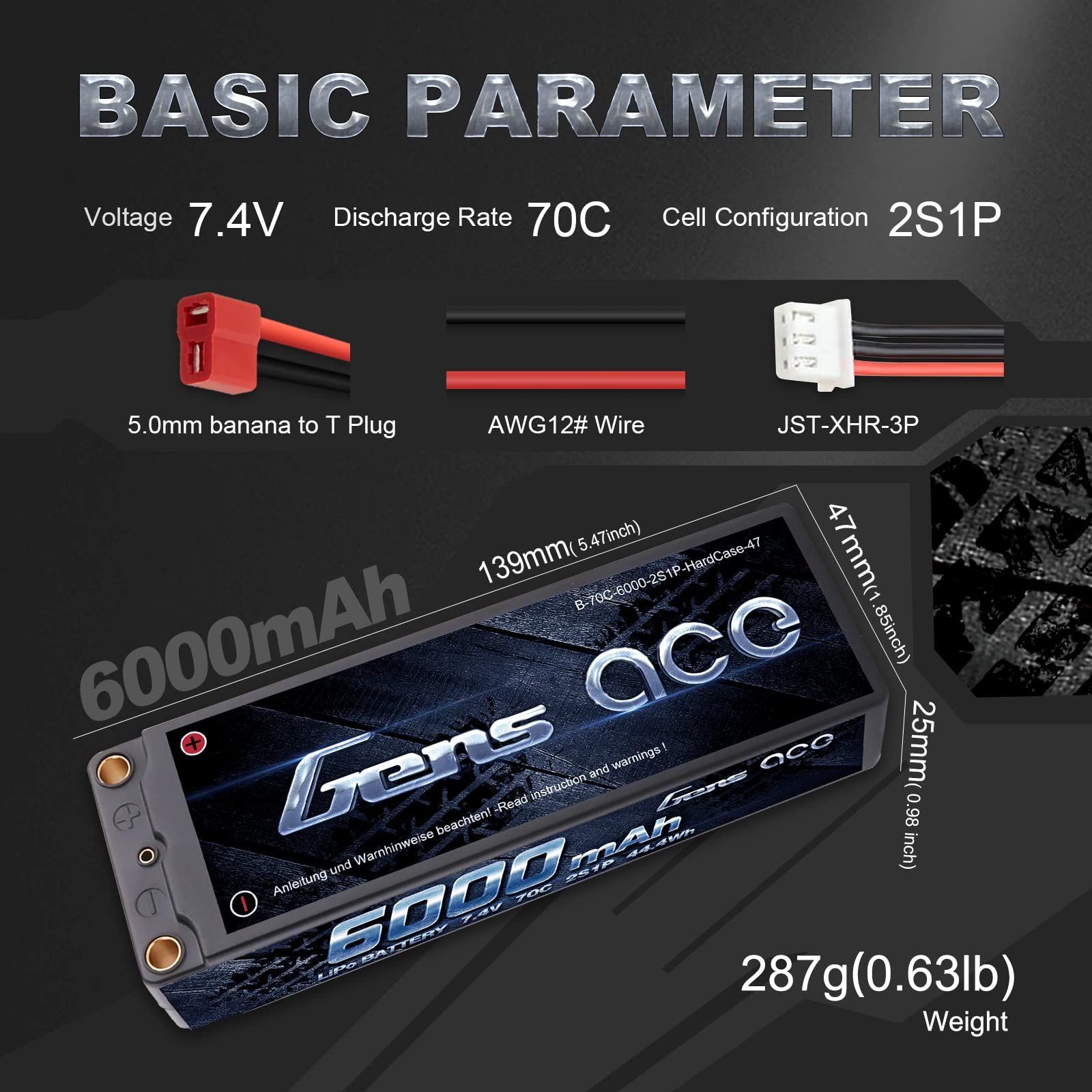SUNPADOW Batterie Lipo 7,4 V 2S 6100 MAh 70 C Avec Prise Deans T Po Vehicules Rc 1 8 Et 1 10 Rc Vehicules Voiture Camion Rc Amz