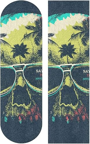 Cinta de agarre para patineta, diseño de palmeras y calaveras aterradoras, cinta de agarre impermeable, cinta adhesiva de papel de lija para disponible en Yaxa Mexico